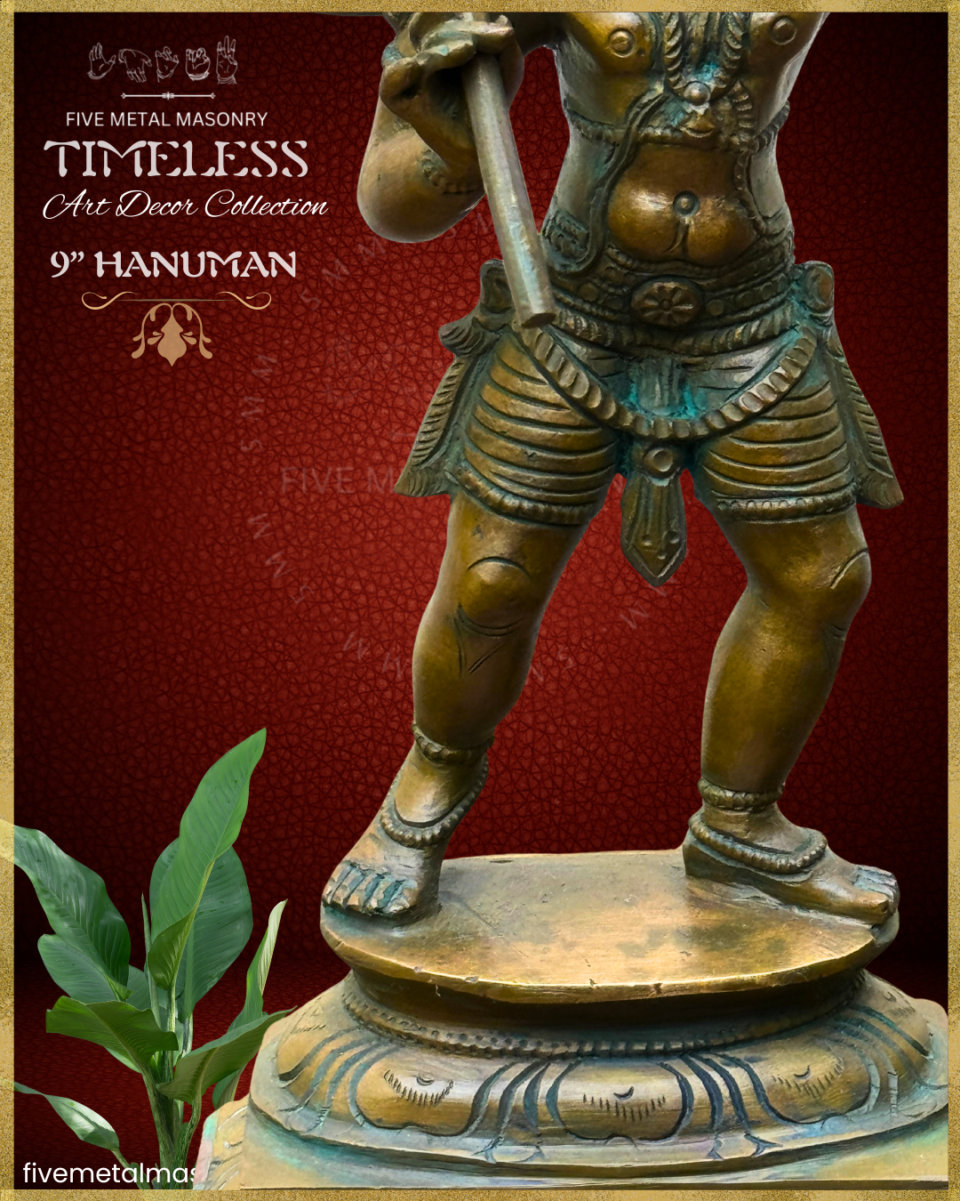 Hanuman Panchaloha Bronze statue – Timeless Collection - Iconography per Shilpa Sastra, Handcrafted lost wax casting – Lower body closeup view