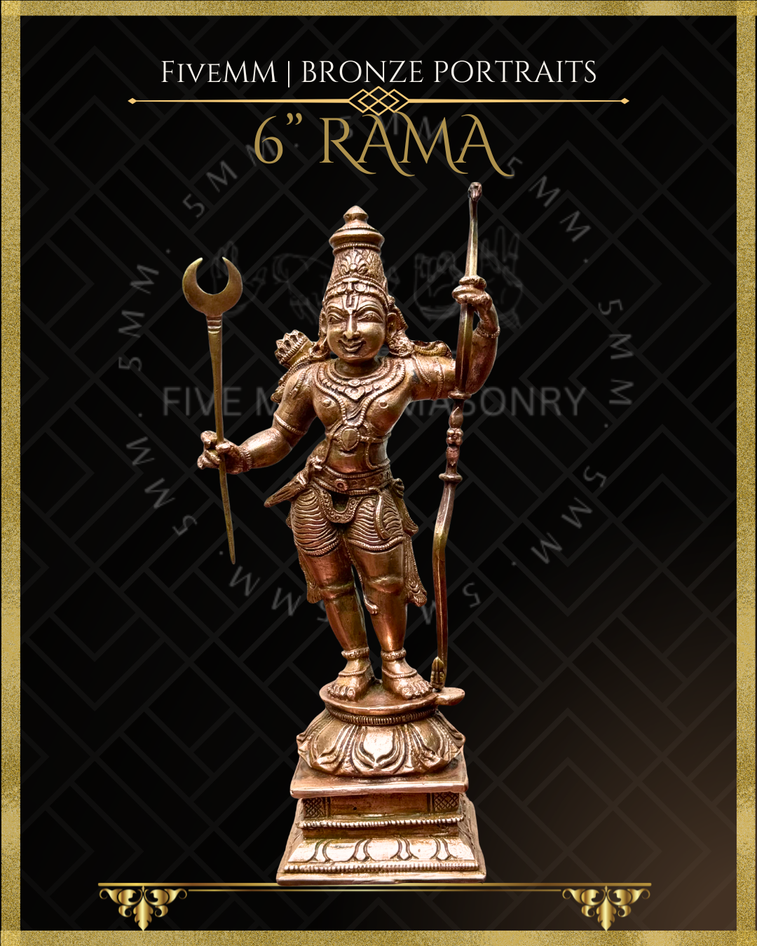 Rama Panchaloha Bronze statue – per Shilpa Sastra iconography, handcrafted by lost wax casting – Front view