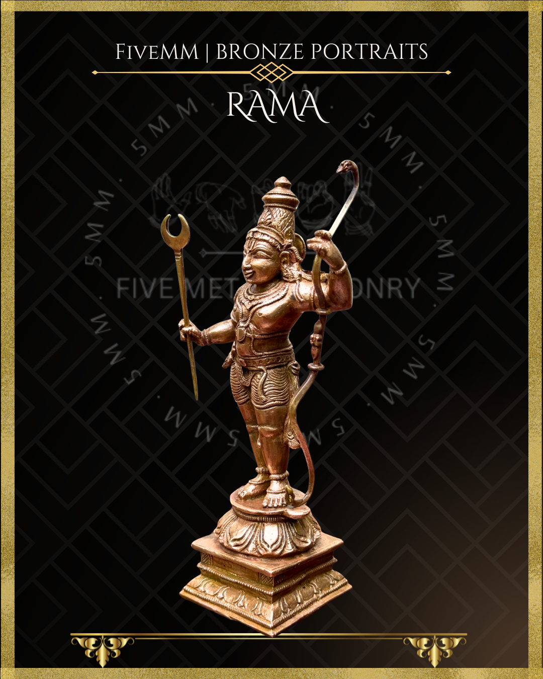 Rama Panchaloha Bronze statue – per Shilpa Sastra iconography, handcrafted by lost wax casting – Left facing view