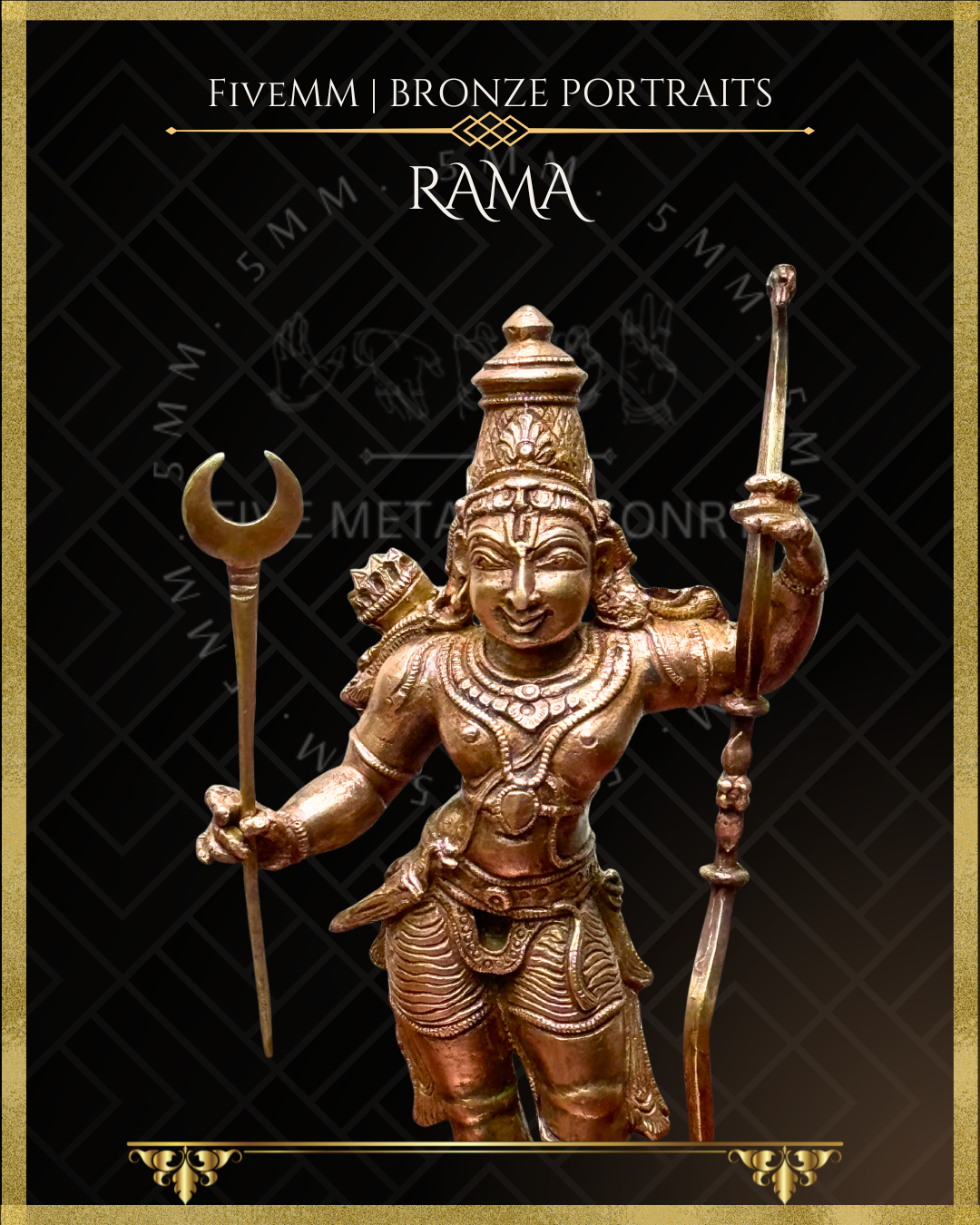 Rama Panchaloha Bronze statue – per Shilpa Sastra iconography, handcrafted by lost wax casting – Closeup view