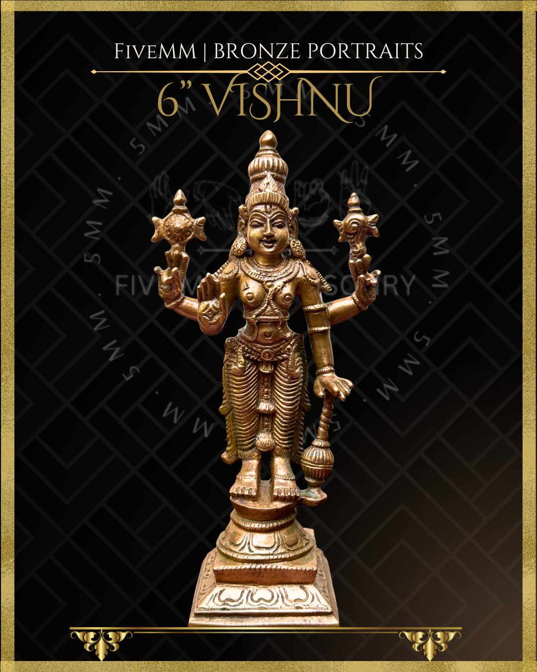 Vishnu Panchaloha Bronze statue – per Shilpa Sastra iconography, handcrafted by lost wax casting – Front view