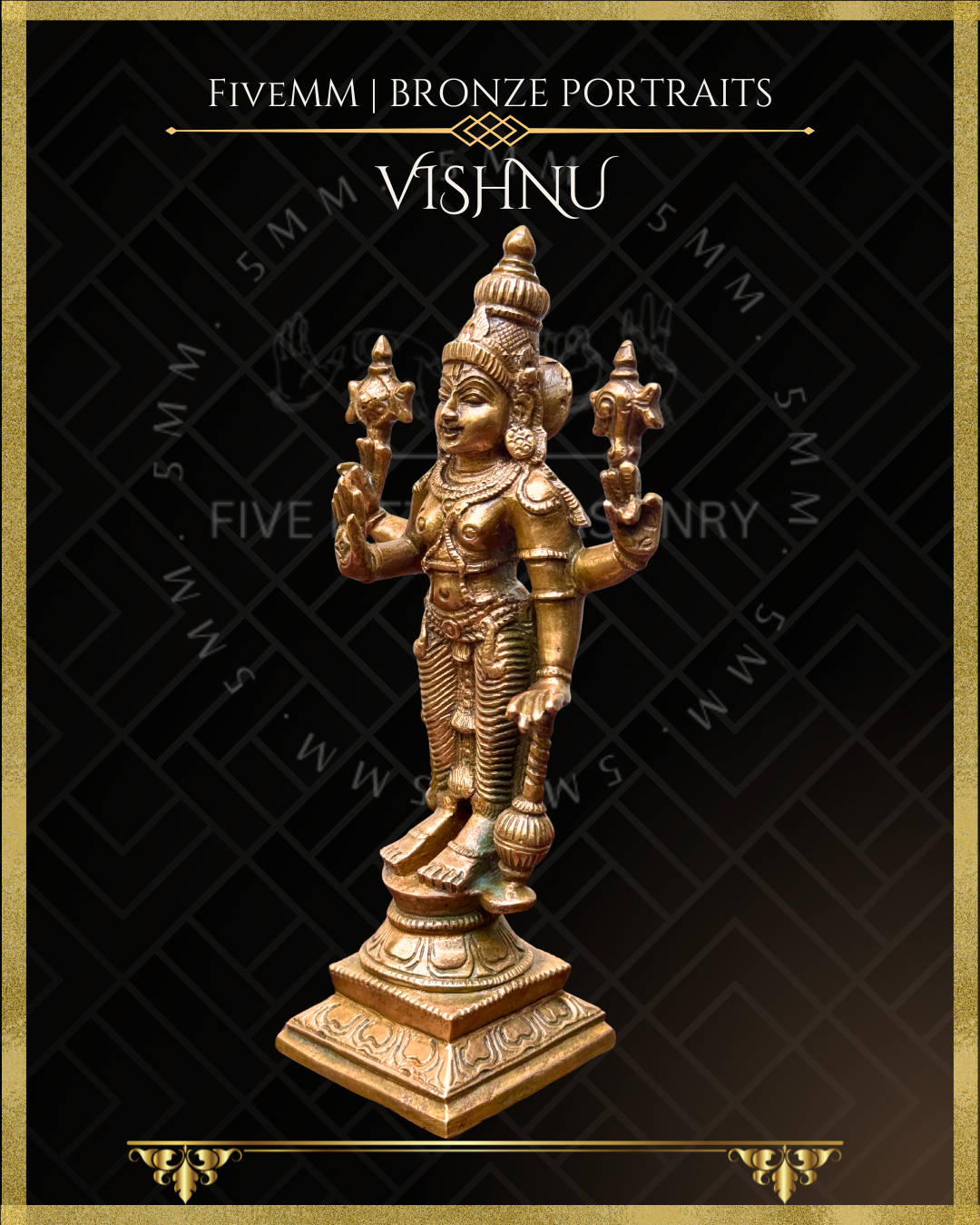 Vishnu Panchaloha Bronze statue – per Shilpa Sastra iconography, handcrafted by lost wax casting – Left facing view