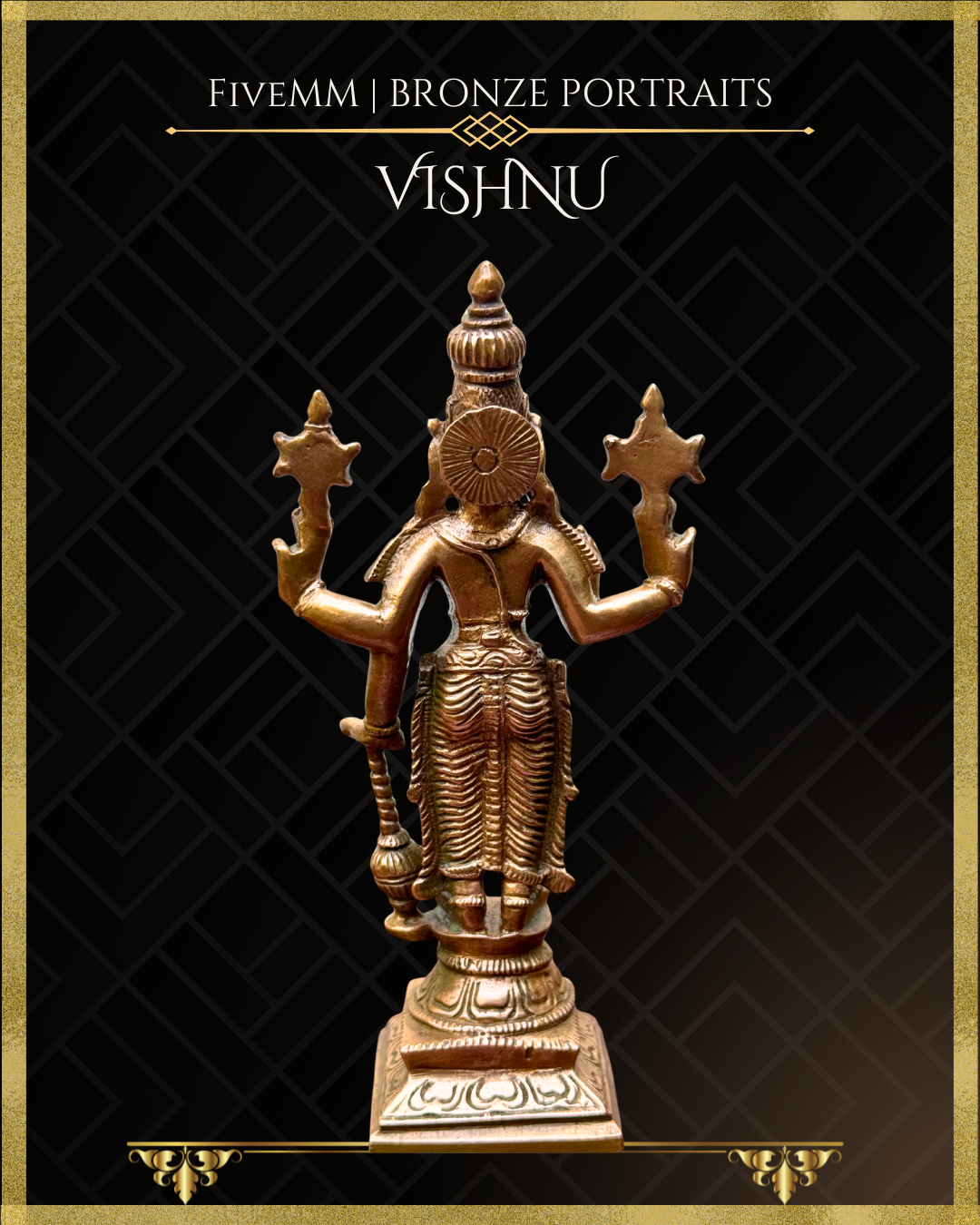 Vishnu Panchaloha Bronze statue – per Shilpa Sastra iconography, handcrafted by lost wax casting – Back view