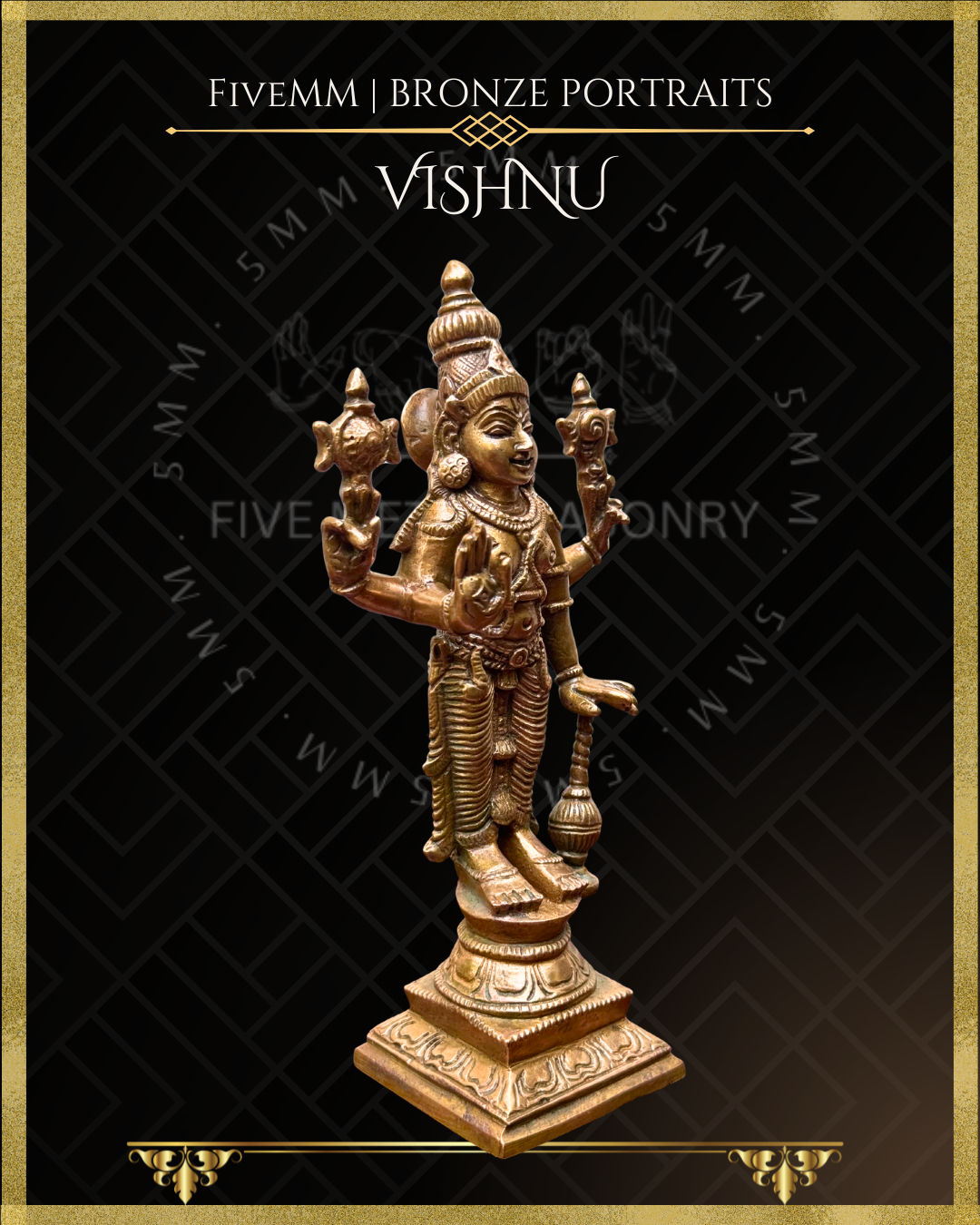 Vishnu Panchaloha Bronze statue – per Shilpa Sastra iconography, handcrafted by lost wax casting – Right facing view
