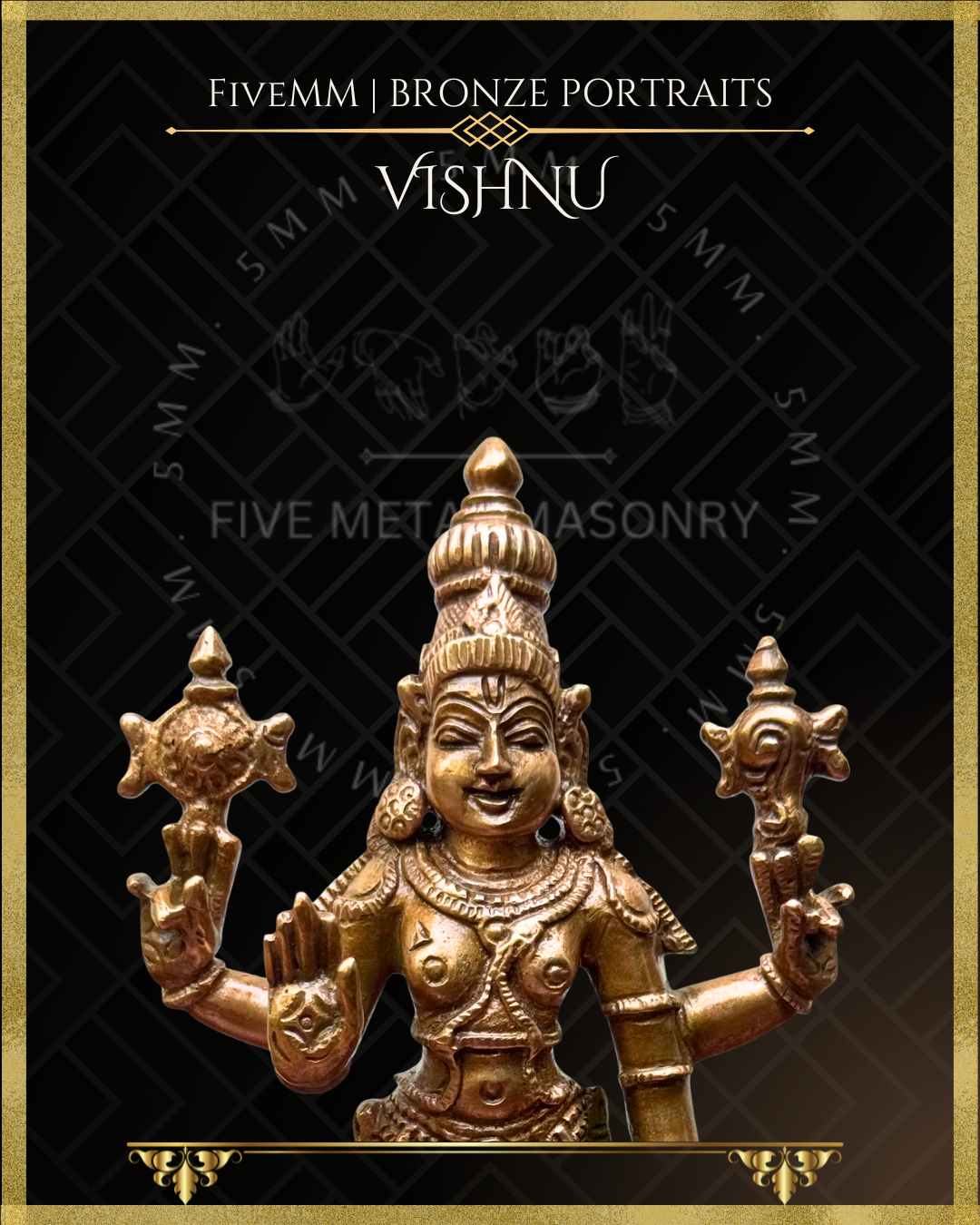 Vishnu Panchaloha Bronze statue – per Shilpa Sastra iconography, handcrafted by lost wax casting – Closeup view