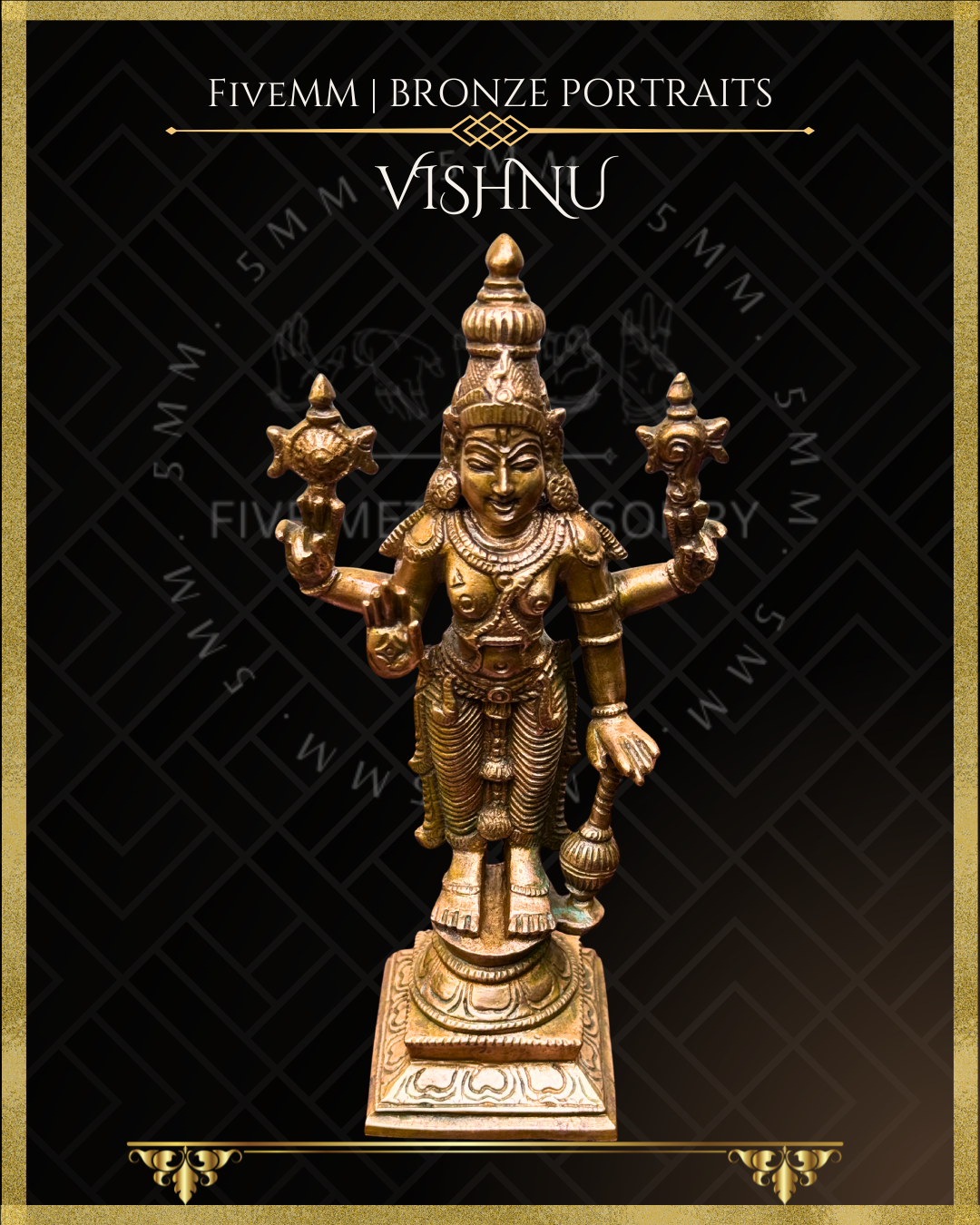 Vishnu Panchaloha Bronze statue – per Shilpa Sastra iconography, handcrafted by lost wax casting – Top angle view