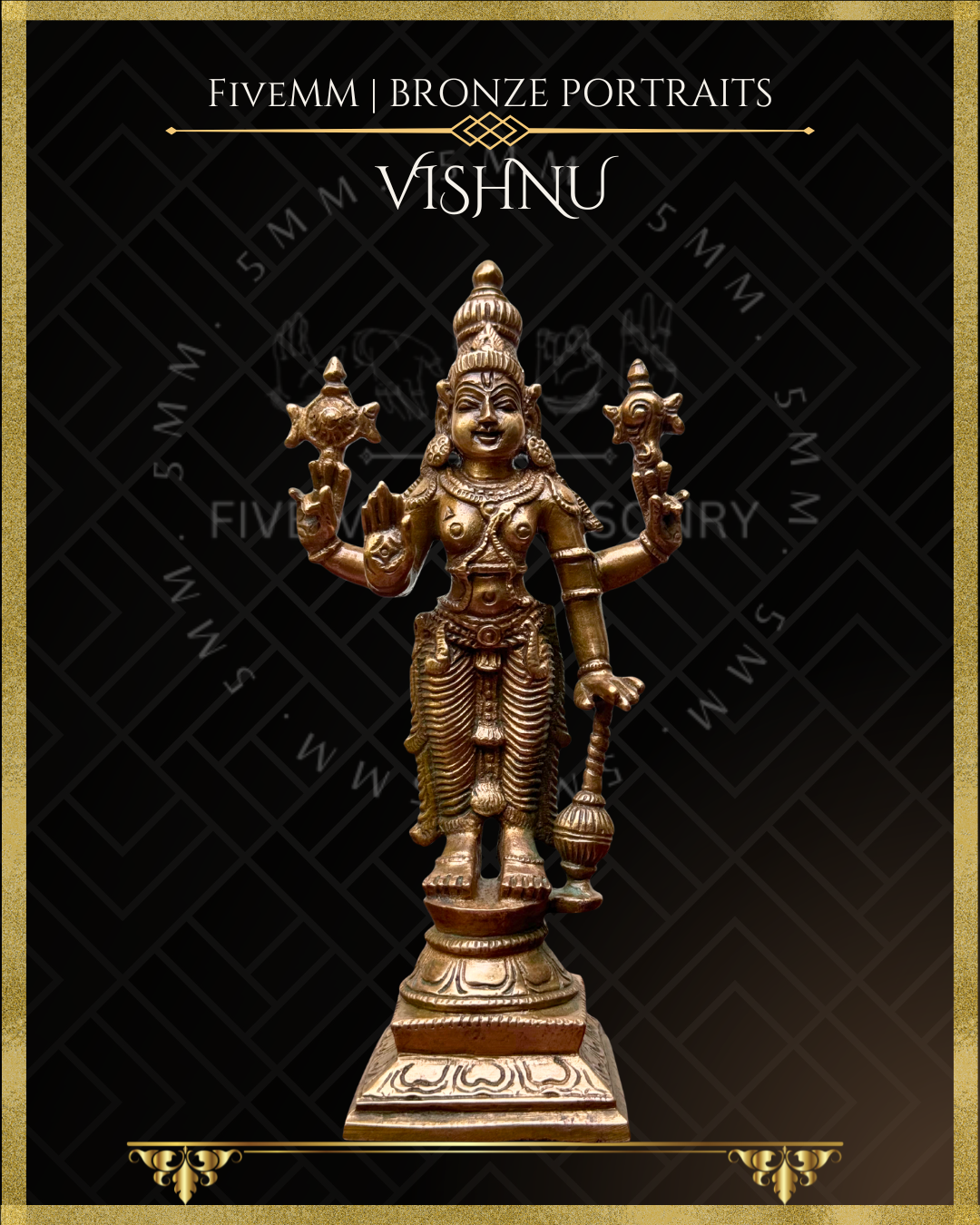 Vishnu Panchaloha Bronze statue – per Shilpa Sastra iconography, handcrafted by lost wax casting – Bottomup view