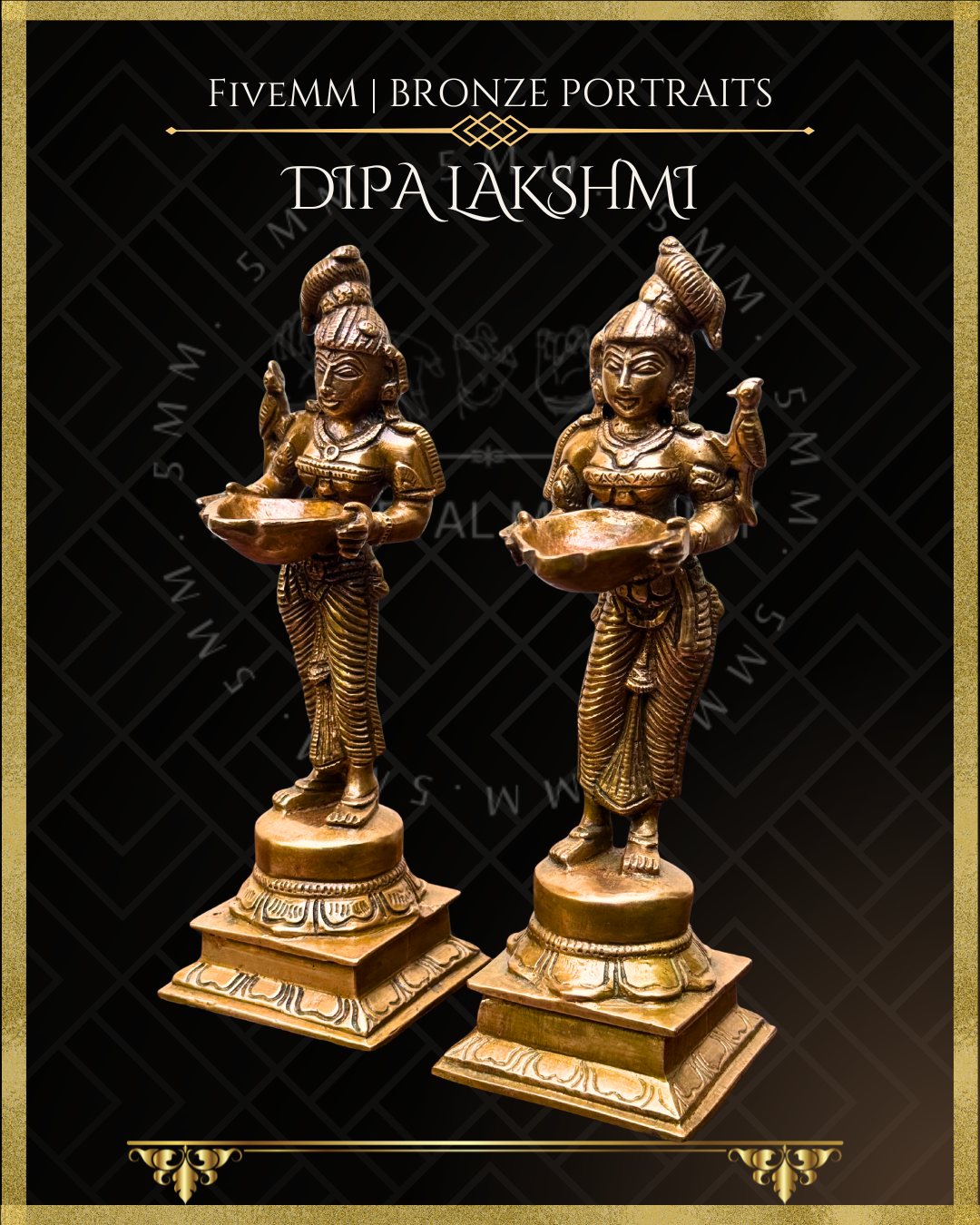 Set of Dipalakshmi / Paavai Vilakku Panchaloha Bronze statue – per Shilpa Sastra iconography, handcrafted by lost wax casting – Left facing view