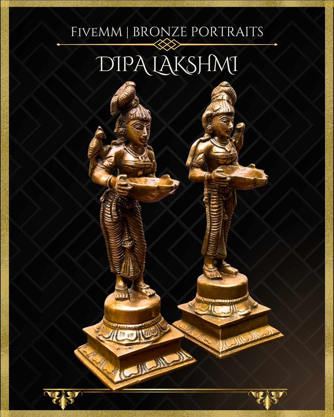 Set of Dipalakshmi / Paavai Vilakku Panchaloha Bronze statue – per Shilpa Sastra iconography, handcrafted by lost wax casting – Right facing view