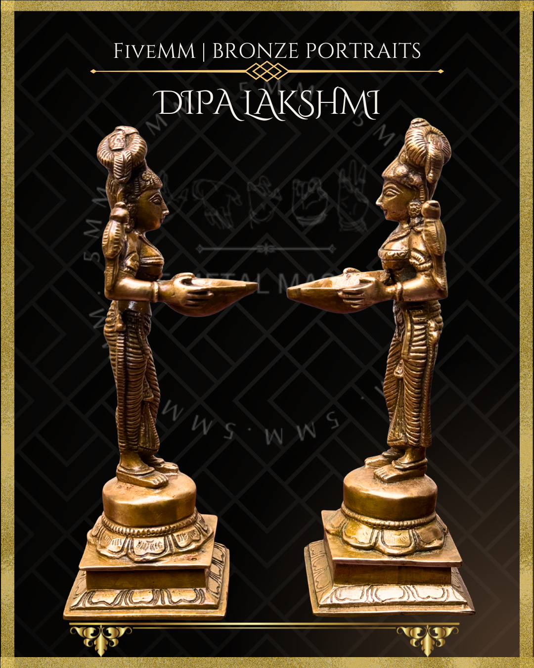 Set of Dipalakshmi / Paavai Vilakku Panchaloha Bronze statue – per Shilpa Sastra iconography, handcrafted by lost wax casting – Facing each other view