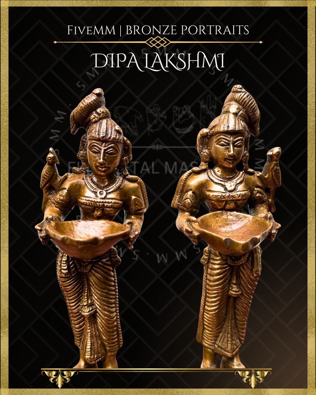 Set of Dipalakshmi / Paavai Vilakku Panchaloha Bronze statue – per Shilpa Sastra iconography, handcrafted by lost wax casting – Closeup view
