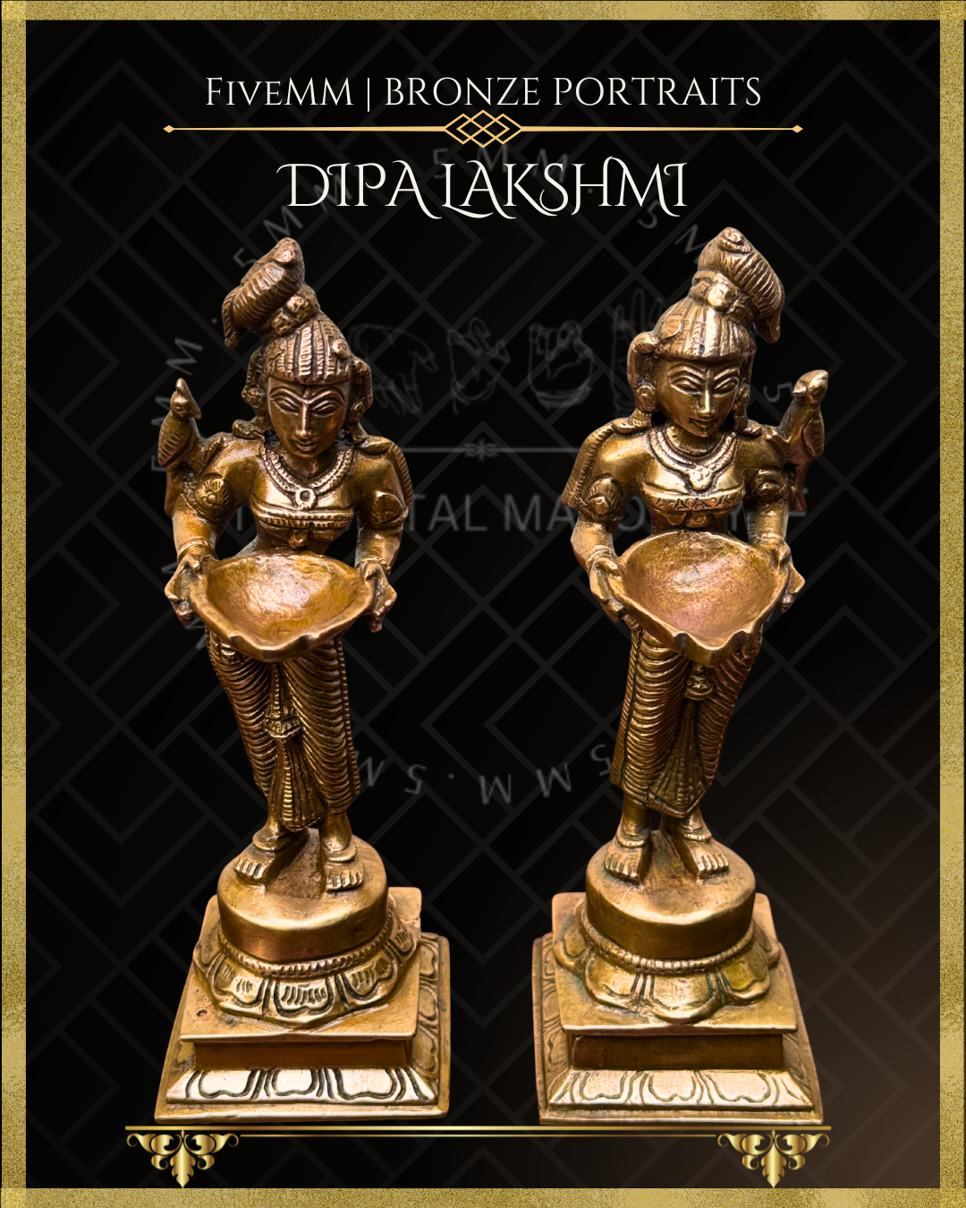 Set of Dipalakshmi / Paavai Vilakku Panchaloha Bronze statue – per Shilpa Sastra iconography, handcrafted by lost wax casting – Top angle view