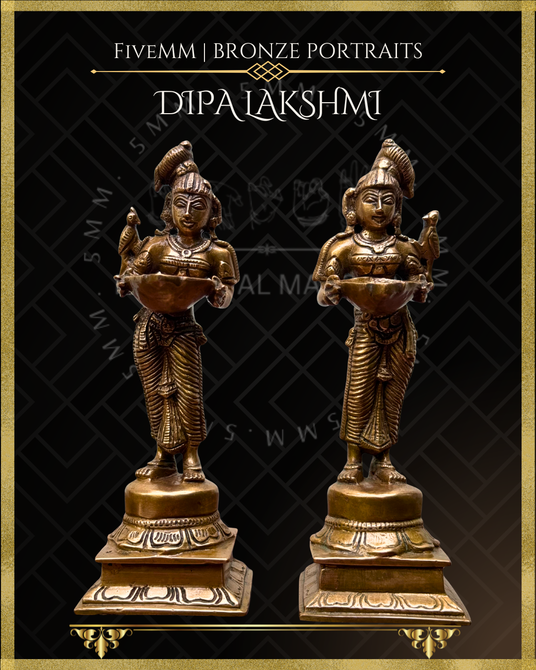 Set of Dipalakshmi / Paavai Vilakku Panchaloha Bronze statue – per Shilpa Sastra iconography, handcrafted by lost wax casting – Bottom up angle view