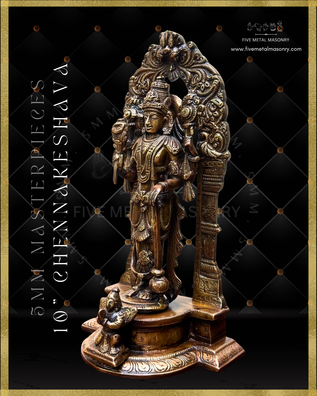 Chennakeshava Perumal Panchaloha Bronze statue -  Masterpieces Collection - Iconography per Shilpa Sastra, handcrafted lost wax casting – left facing view