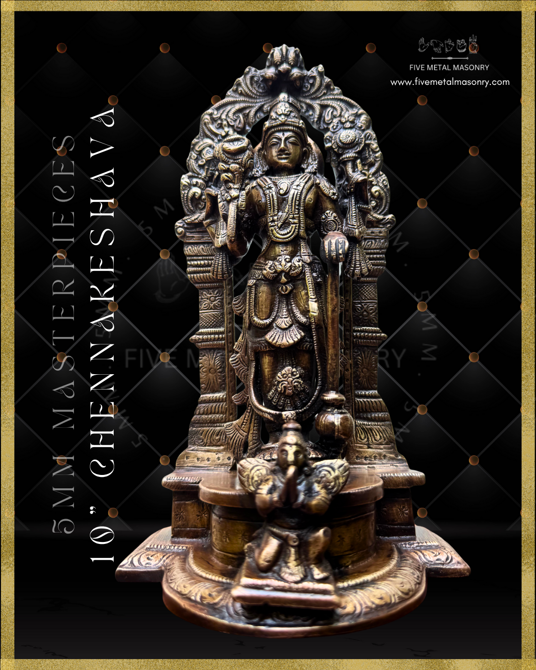 Chennakeshava Perumal Panchaloha Bronze statue -  Masterpieces Collection - Iconography per Shilpa Sastra, handcrafted lost wax casting – Bottom up angle view