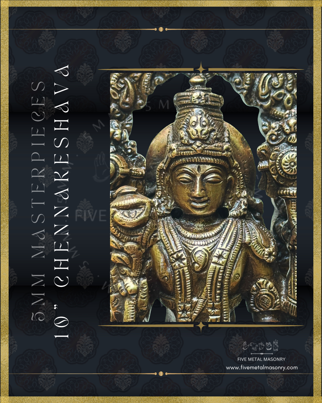 Chennakeshava Perumal Panchaloha Bronze statue -  Masterpieces Collection - Iconography per Shilpa Sastra, handcrafted lost wax casting – Face closeup view