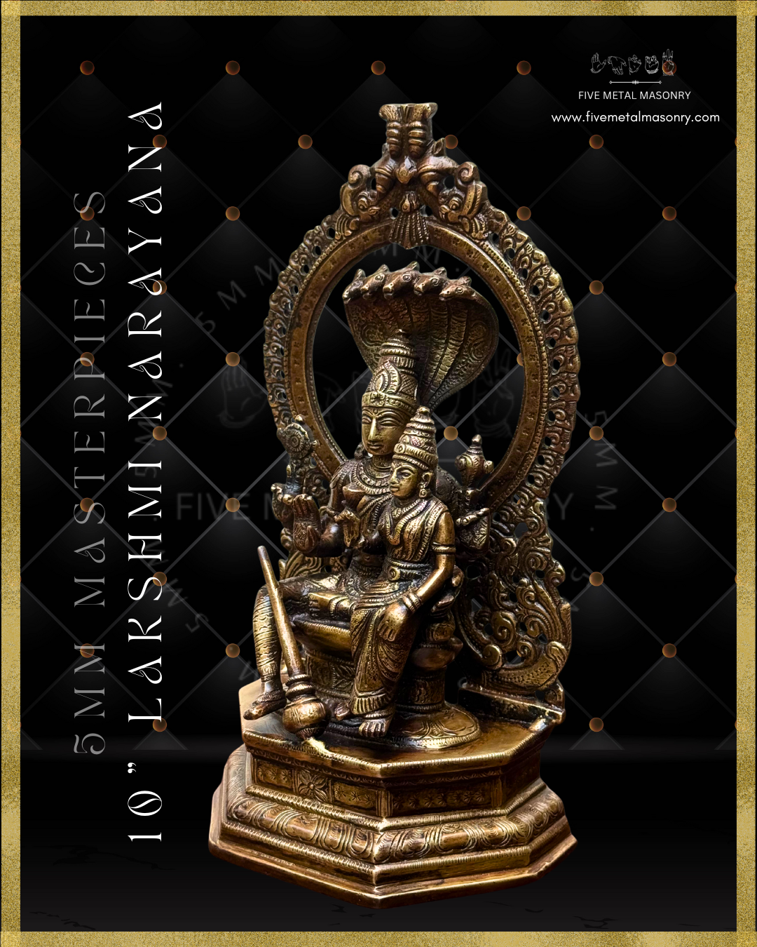 Lakshmi Narayana Panchaloha Bronze statue -  Masterpieces Collection - Iconography per Shilpa Sastra, handcrafted lost wax casting – Left facing view