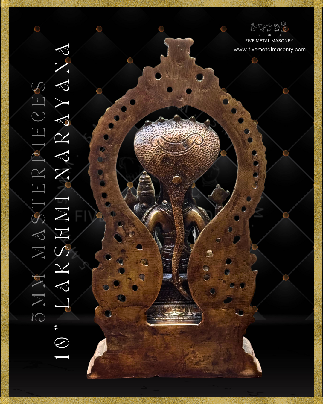 Lakshmi Narayana Panchaloha Bronze statue -  Masterpieces Collection - Iconography per Shilpa Sastra, handcrafted lost wax casting – Back view
