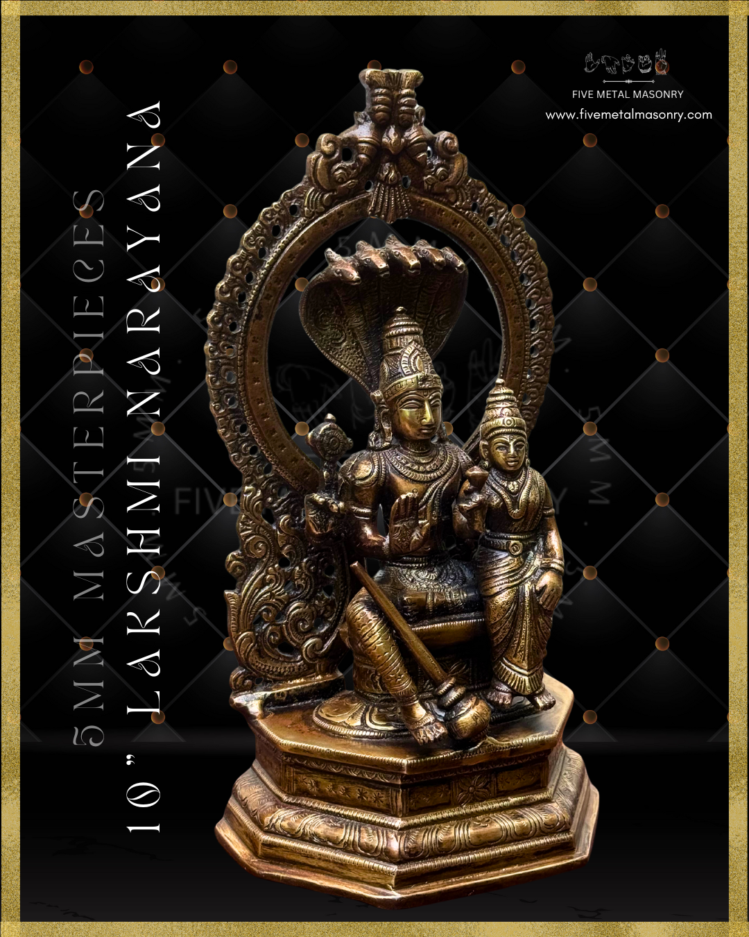 Lakshmi Narayana Panchaloha Bronze statue -  Masterpieces Collection - Iconography per Shilpa Sastra, handcrafted lost wax casting – Right facing view