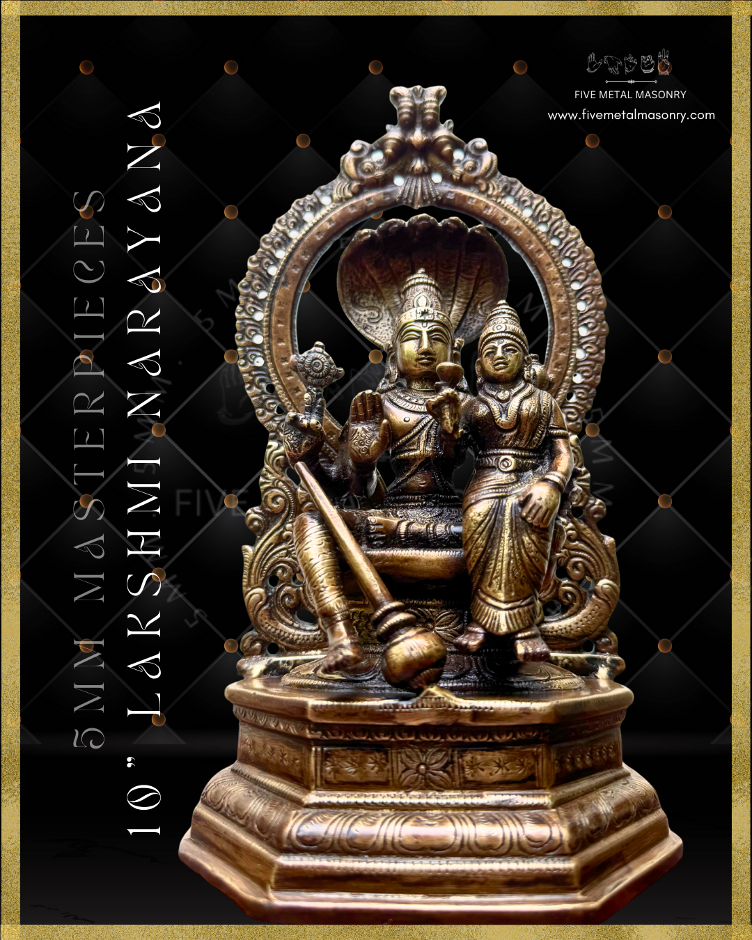Lakshmi Narayana Panchaloha Bronze statue -  Masterpieces Collection - Iconography per Shilpa Sastra, handcrafted lost wax casting – Bottom up angle view