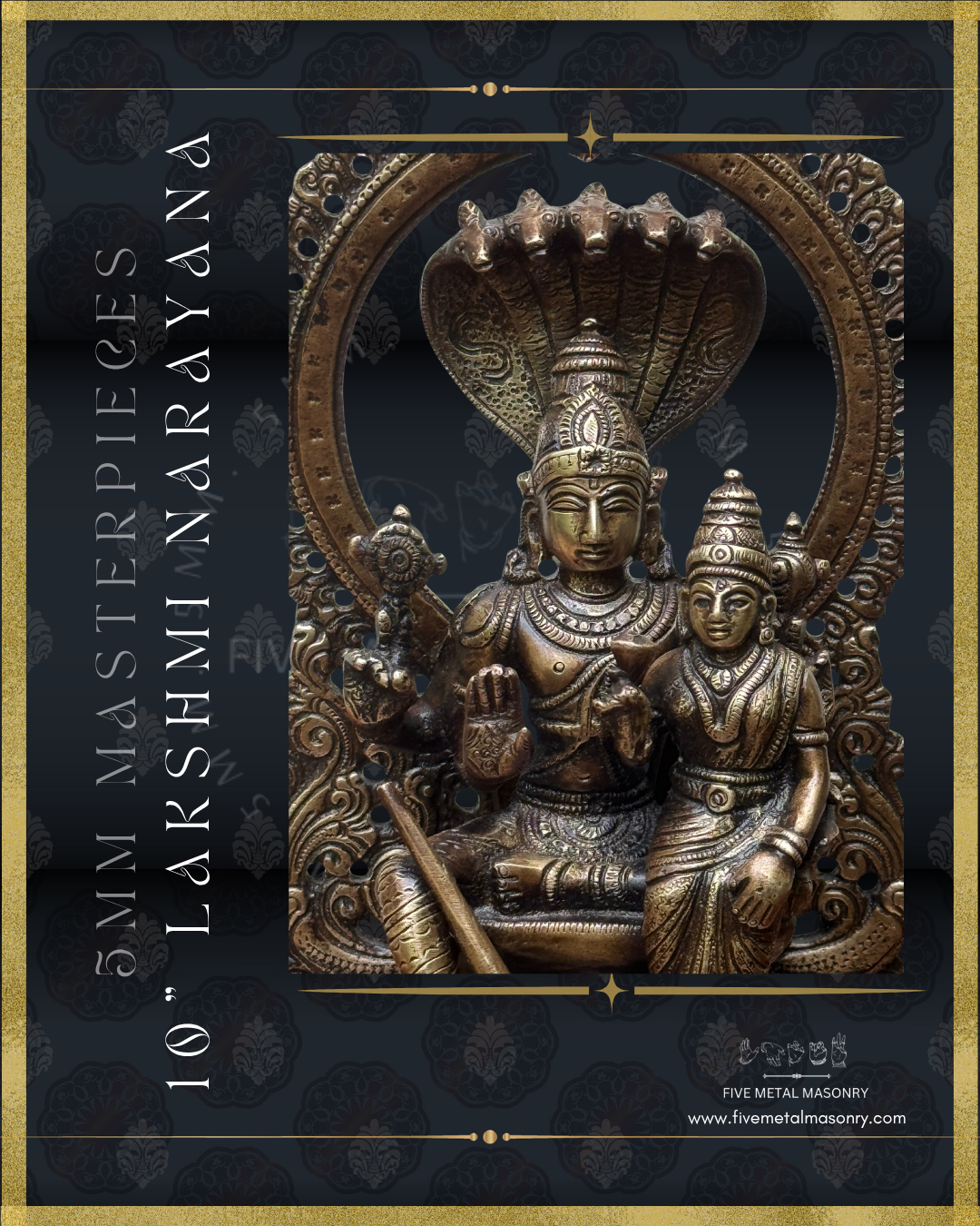 Lakshmi Narayana Panchaloha Bronze statue -  Masterpieces Collection - Iconography per Shilpa Sastra, handcrafted lost wax casting – Closeup view