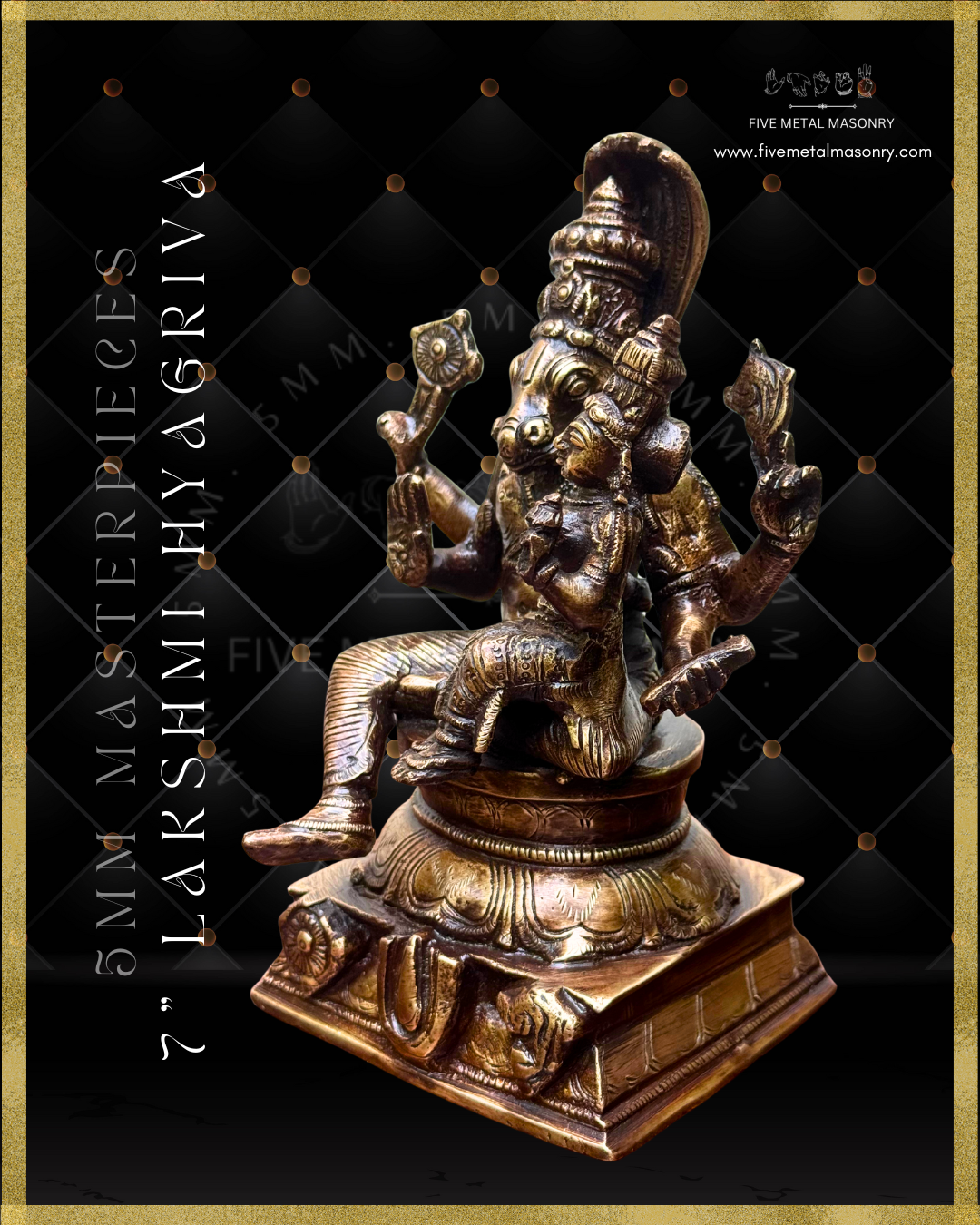 Lakshmi Hyagriva Panchaloha Bronze statue -  Masterpieces Collection - Iconography per Shilpa Sastra, handcrafted lost wax casting – Left facing view