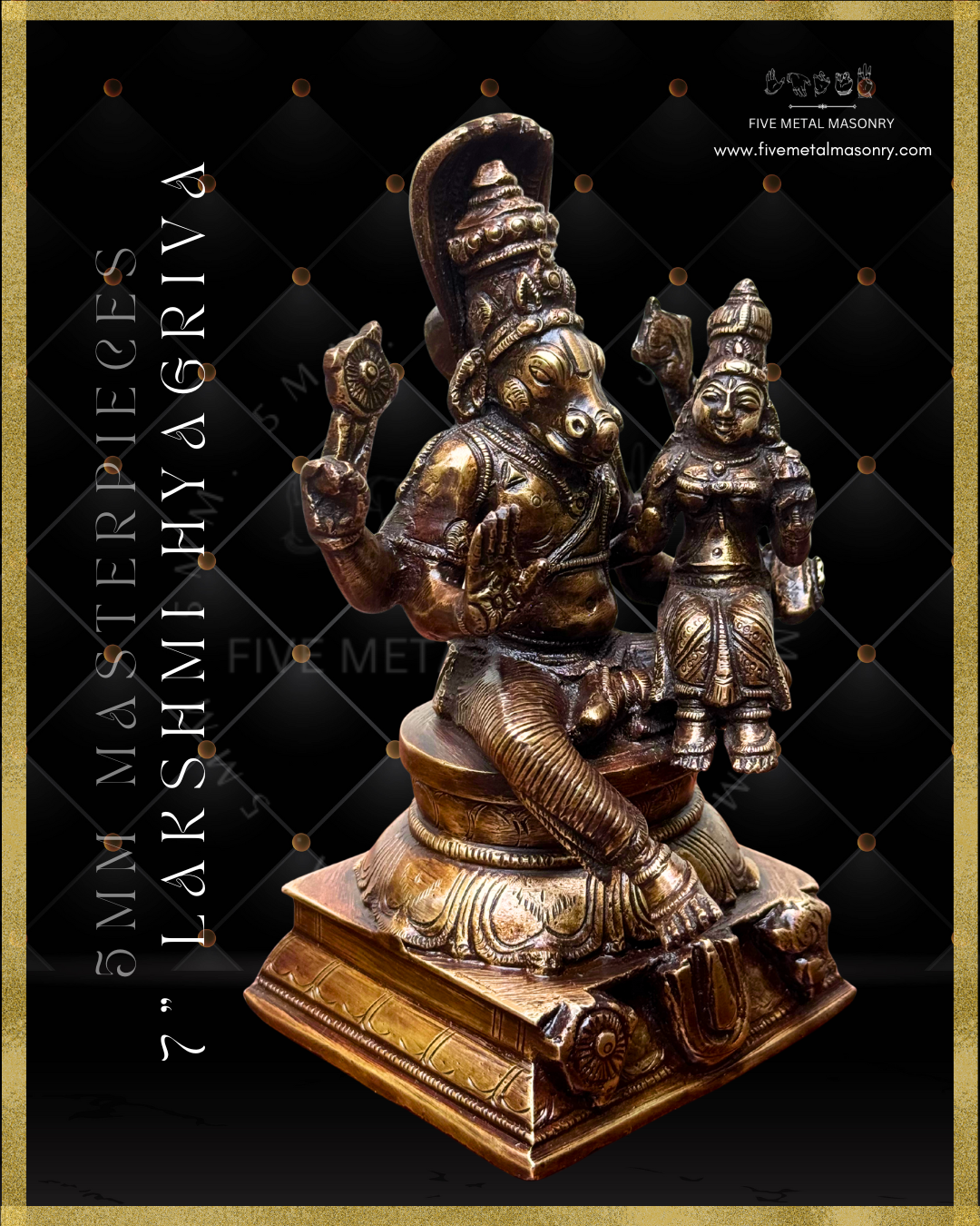 Lakshmi Hyagriva Panchaloha Bronze statue -  Masterpieces Collection - Iconography per Shilpa Sastra, handcrafted lost wax casting – Right facing view