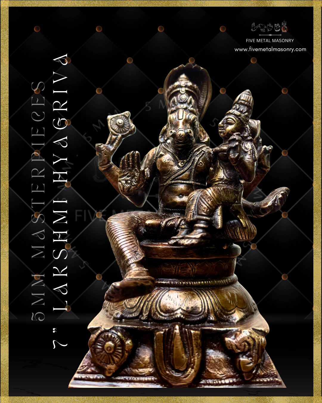 Lakshmi Hyagriva Panchaloha Bronze statue -  Masterpieces Collection - Iconography per Shilpa Sastra, handcrafted lost wax casting – Bottom up angle view