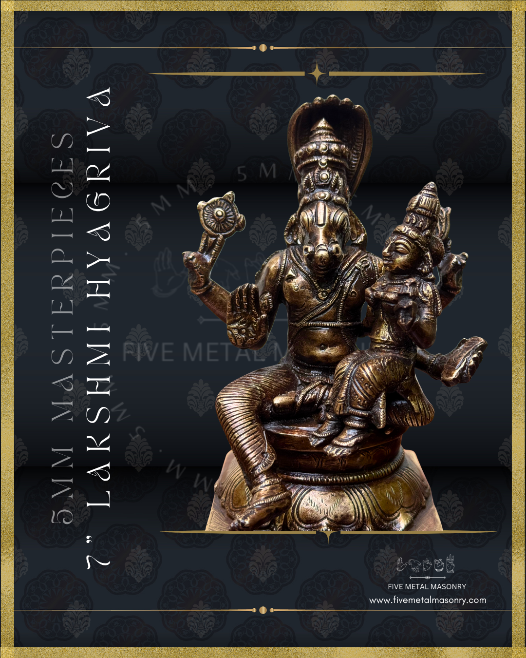 Lakshmi Hyagriva Panchaloha Bronze statue -  Masterpieces Collection - Iconography per Shilpa Sastra, handcrafted lost wax casting – Closeup view