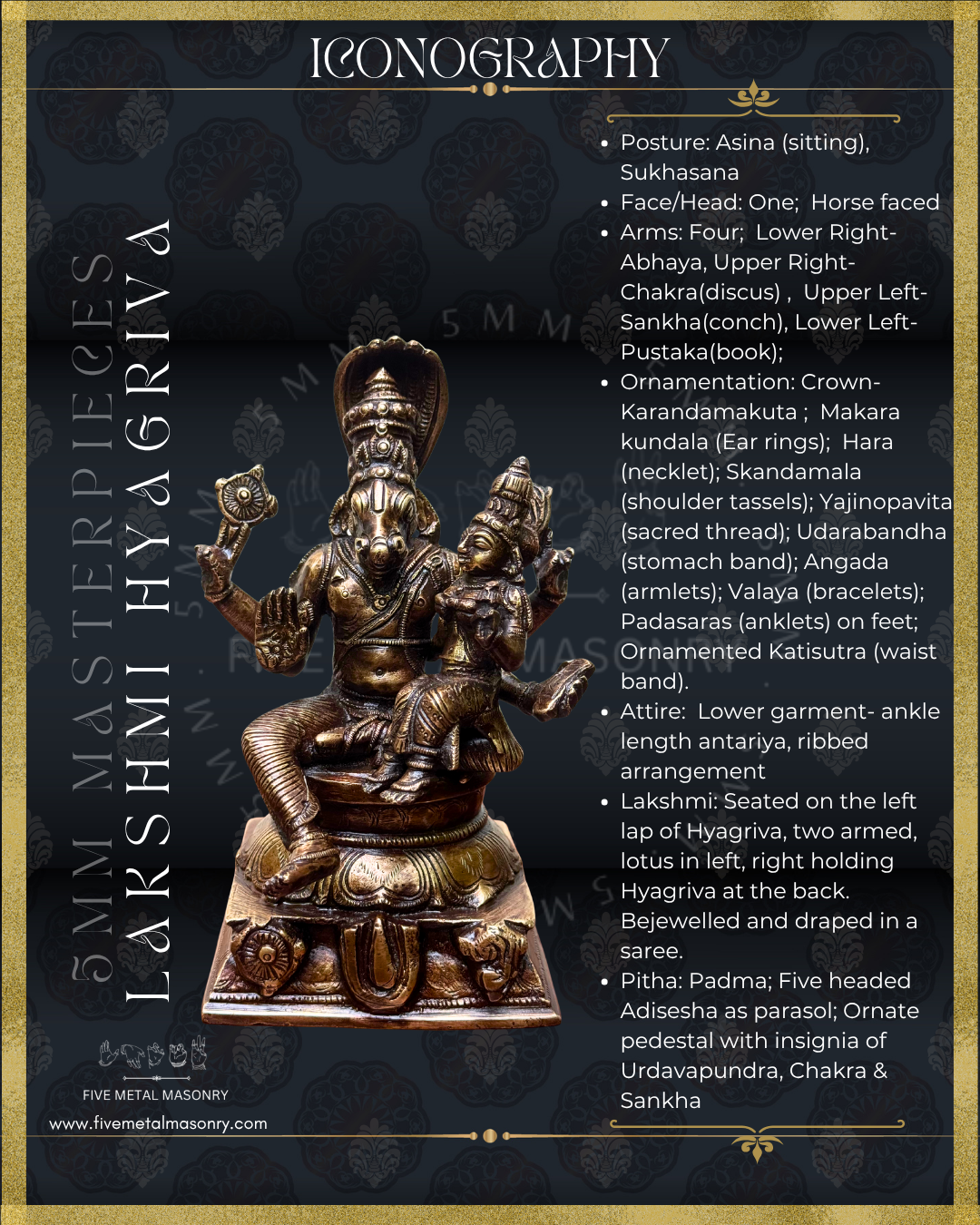 Lakshmi Hyagriva Panchaloha Bronze statue -  Masterpieces Collection - Iconography per Shilpa Sastra, handcrafted lost wax casting – Iconographic description