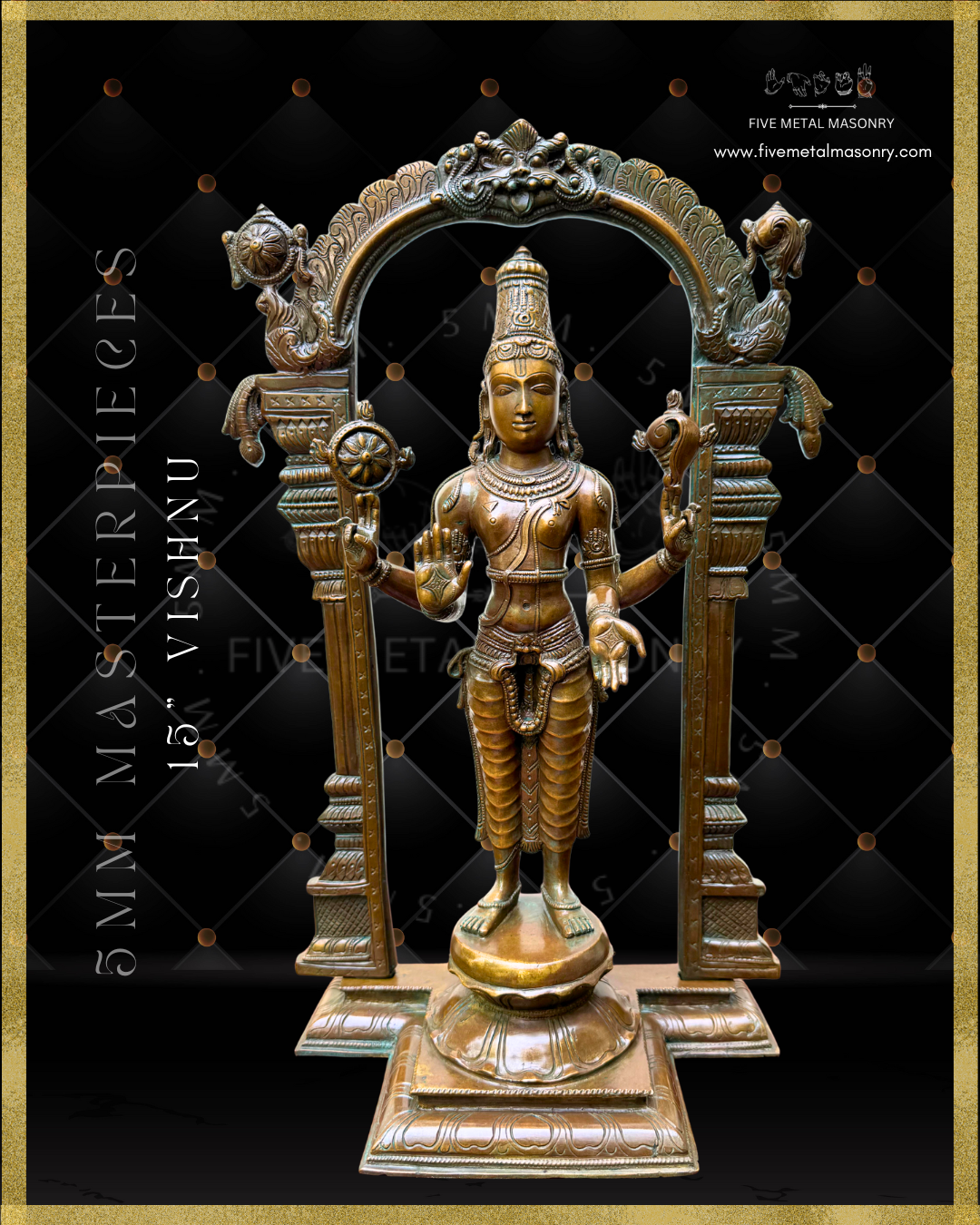Vishnu Panchaloha Bronze statue -  Masterpieces Collection - Iconography per Shilpa Sastra, handcrafted lost wax casting – Front view