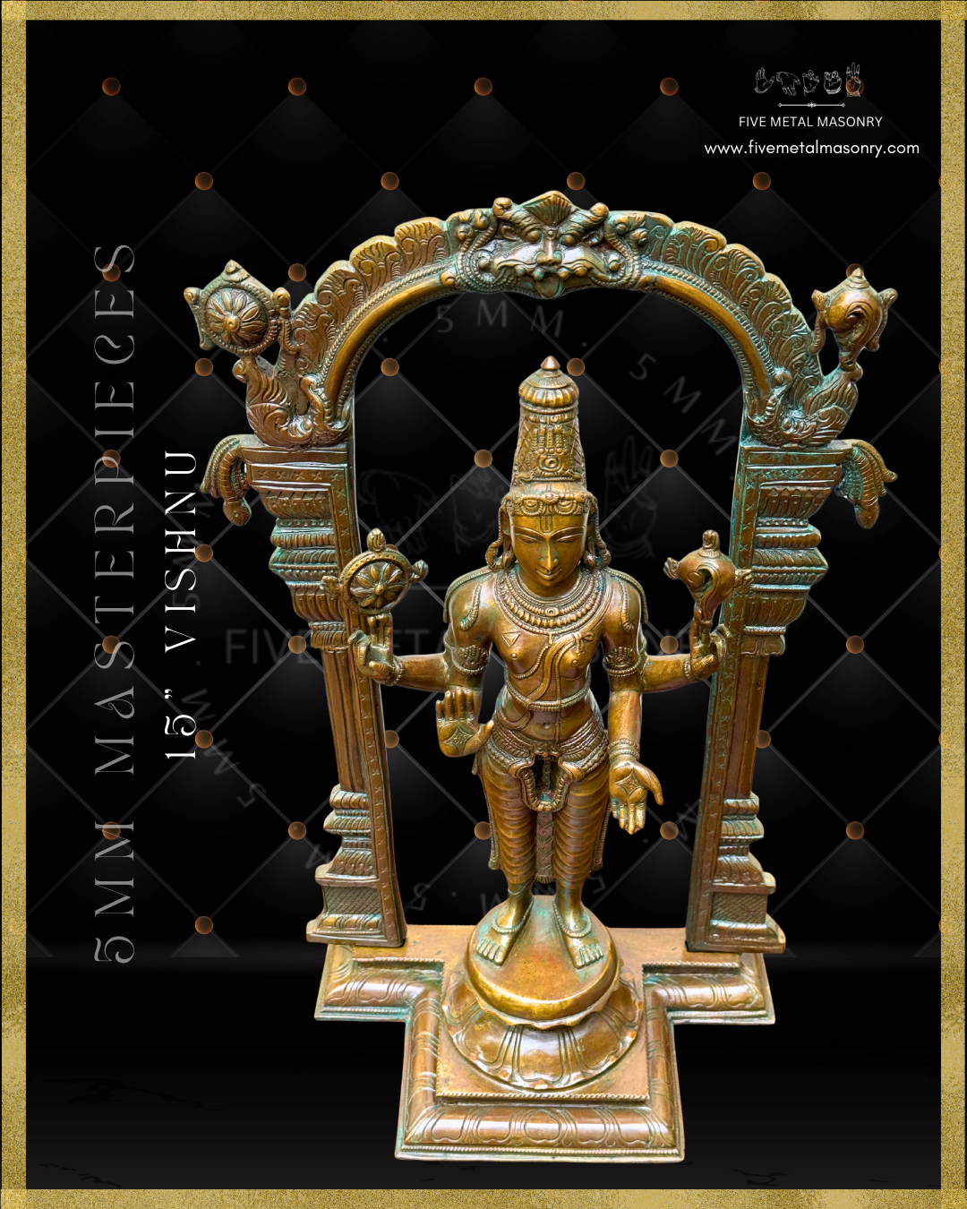 Vishnu Panchaloha Bronze statue -  Masterpieces Collection - Iconography per Shilpa Sastra, handcrafted lost wax casting- Top angle view