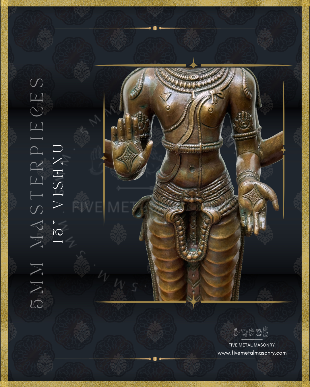 Vishnu Panchaloha Bronze statue -  Masterpieces Collection - Iconography per Shilpa Sastra, handcrafted lost wax casting- Lower closeup view
