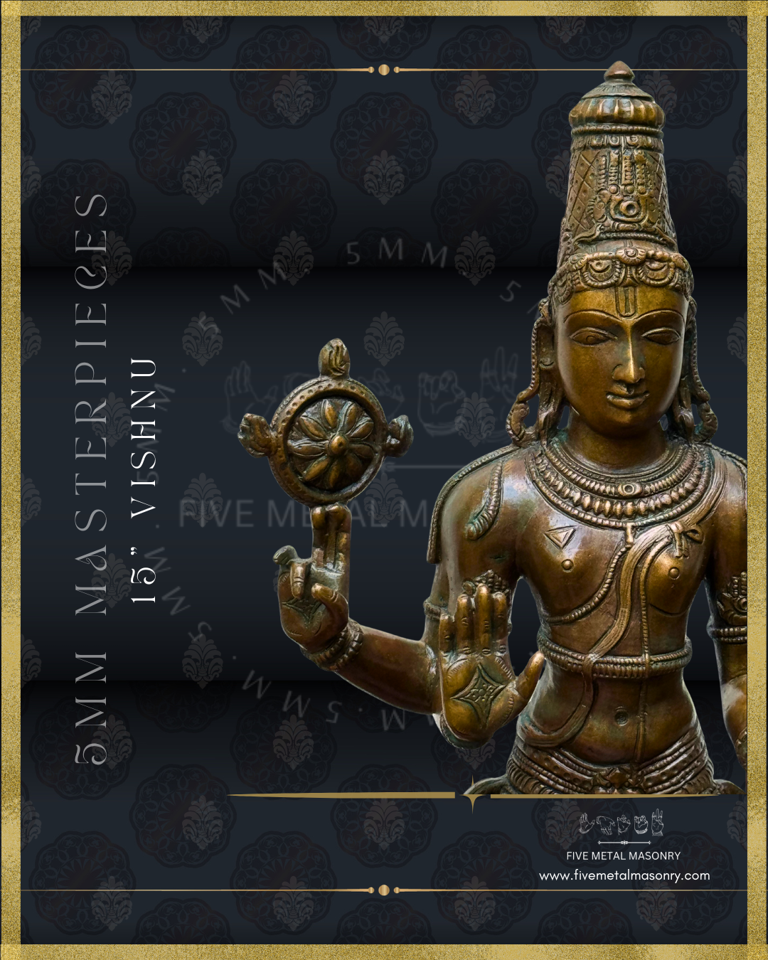 Vishnu Panchaloha Bronze statue -  Masterpieces Collection - Iconography per Shilpa Sastra, handcrafted lost wax casting- Upper Right view