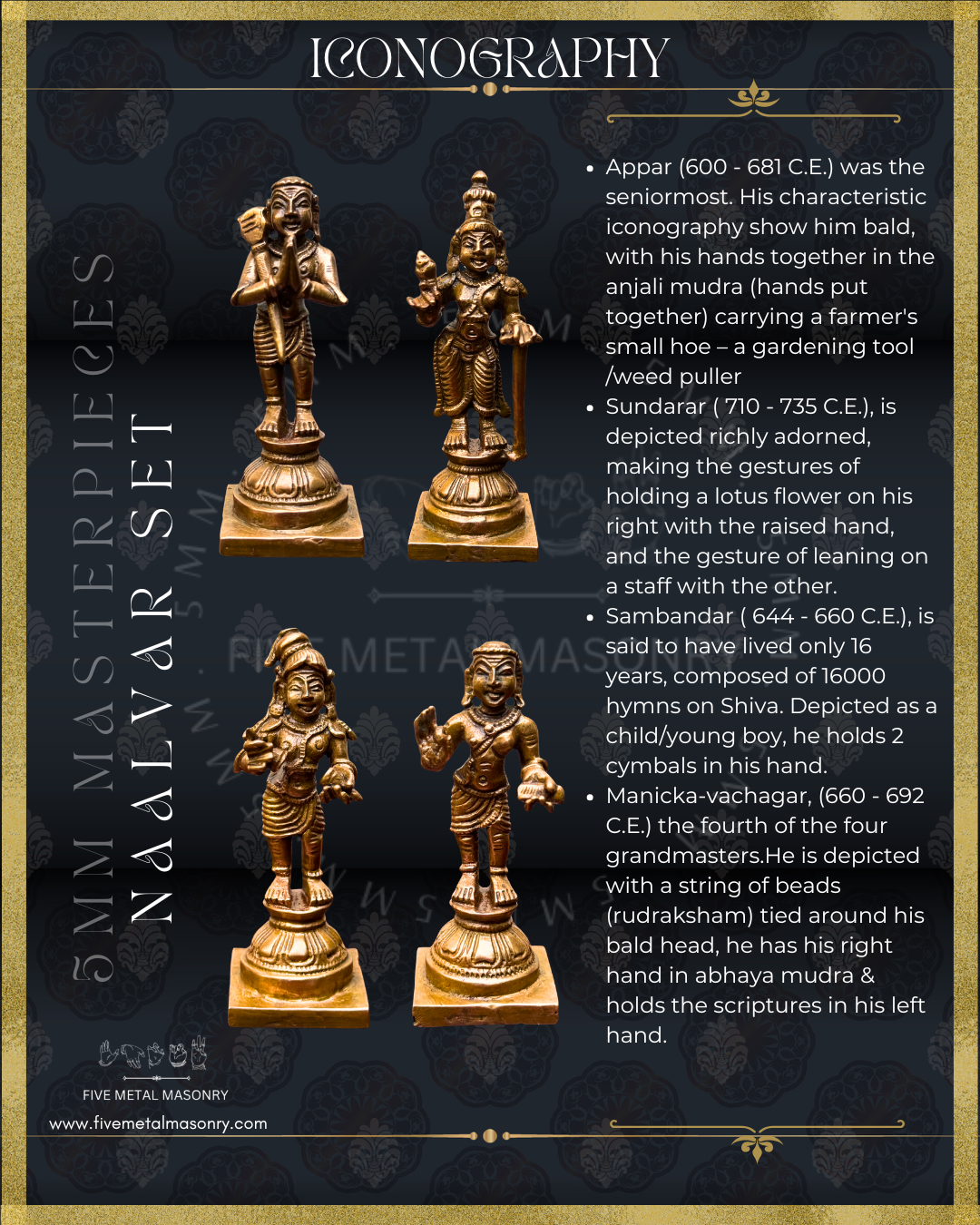 Tamil Saiva Saints - Naalvar- Appar, Sundarar, Sambandar, Manickavasagar- Panchaloha Bronze statue -  Masterpieces Collection- Iconography