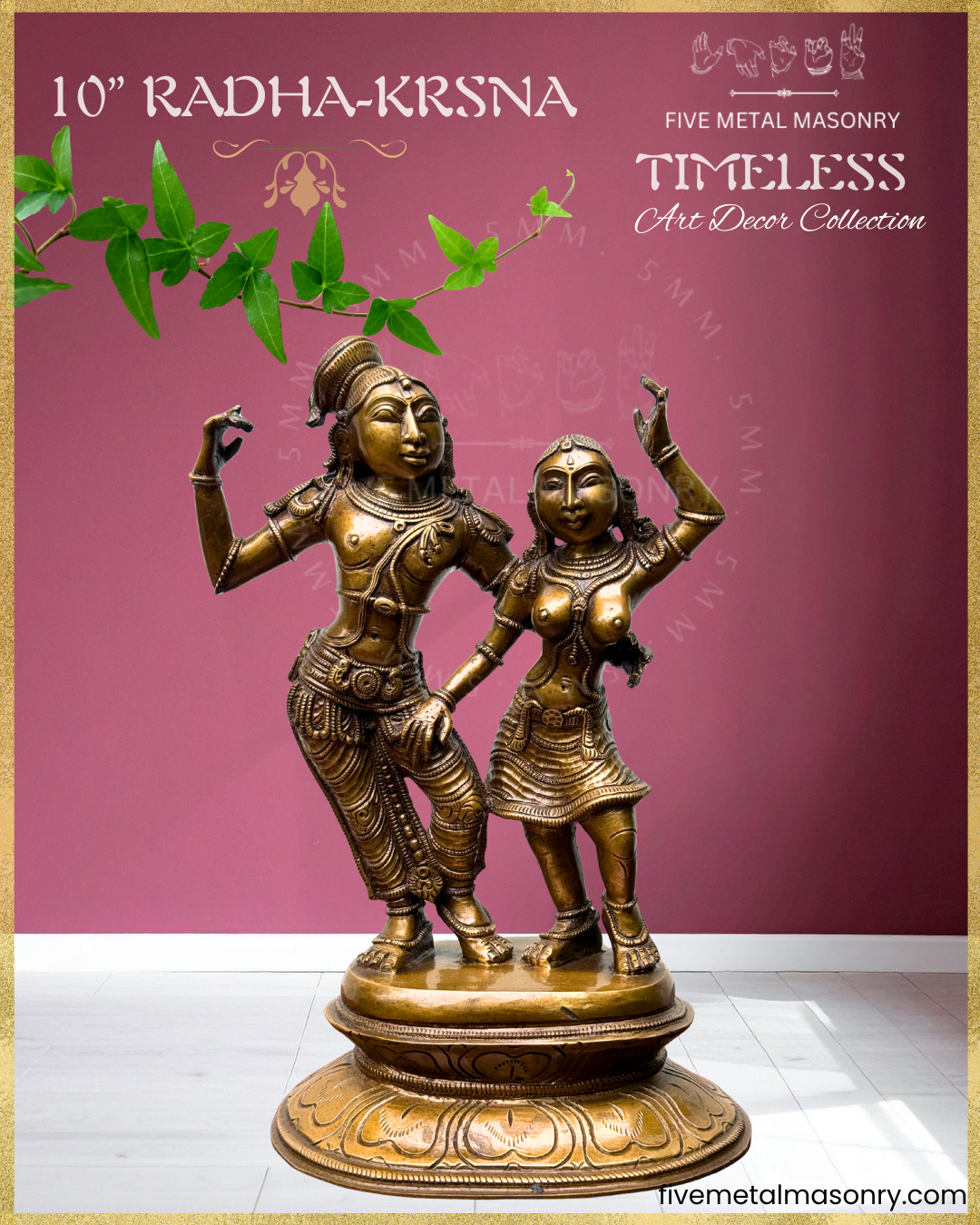 Radha Krishna Panchaloha Bronze statue – Timeless Collection - Iconography per Shilpa Sastra, Handcrafted lost wax casting – Front view