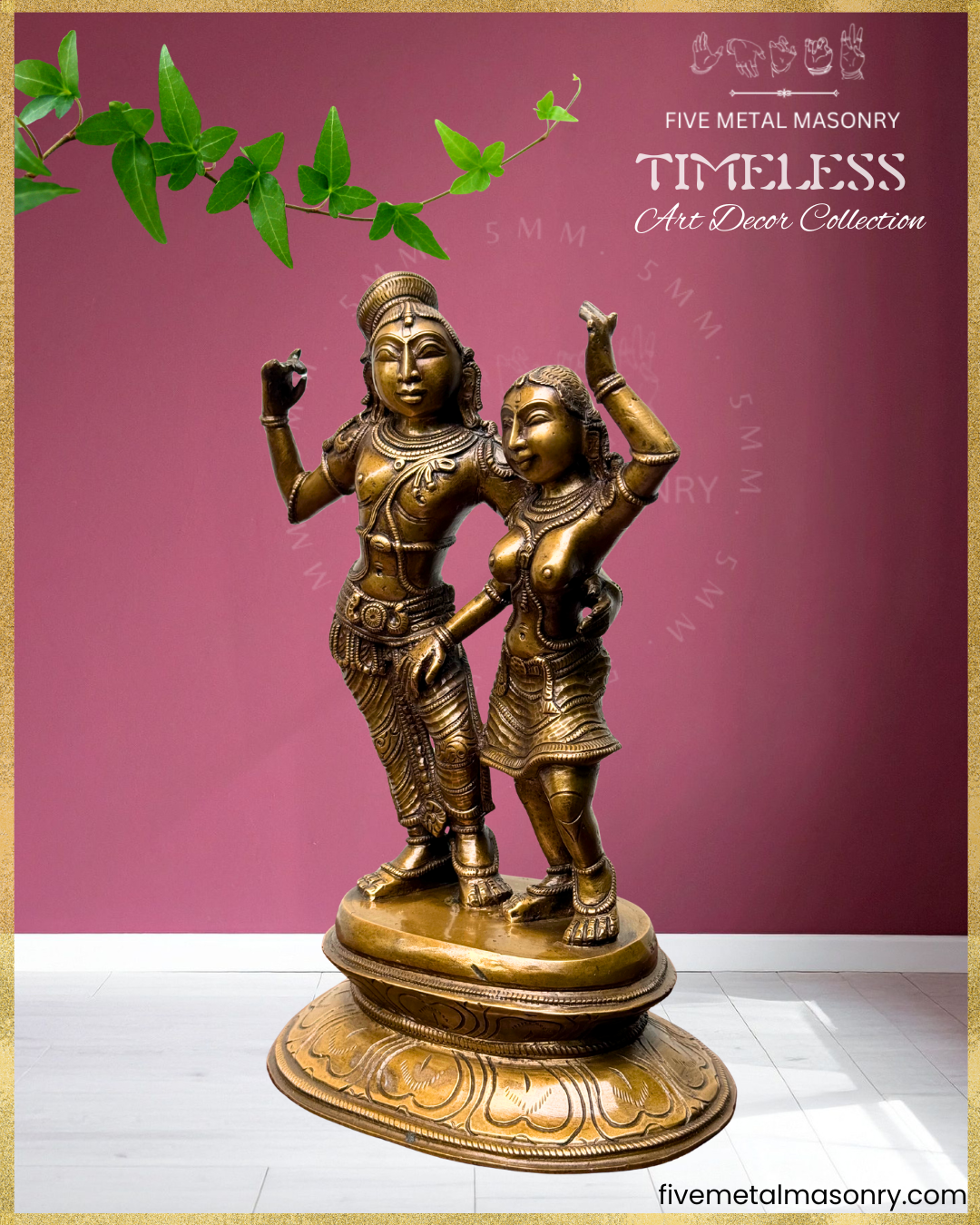 Radha Krishna Panchaloha Bronze statue – Timeless Collection - Iconography per Shilpa Sastra, Handcrafted lost wax casting – Left facig view
