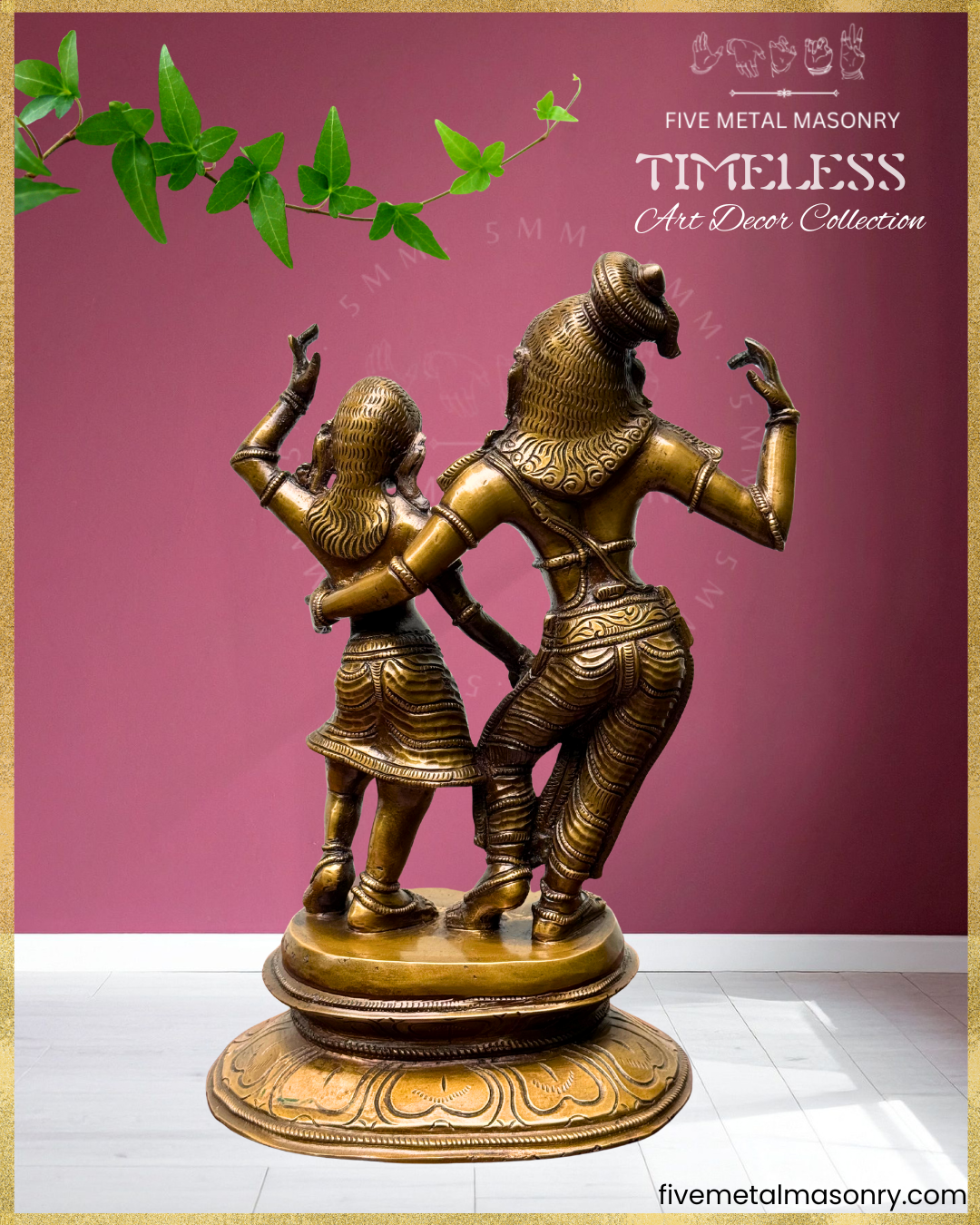 Radha Krishna Panchaloha Bronze statue – Timeless Collection - Iconography per Shilpa Sastra, Handcrafted lost wax casting – Rear view