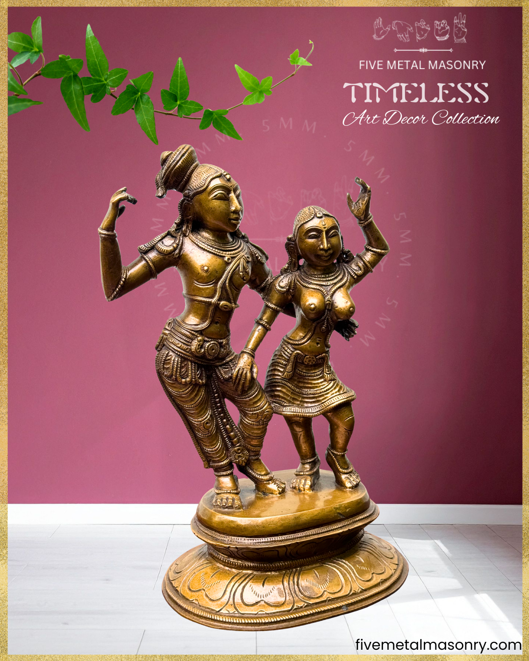 Radha Krishna Panchaloha Bronze statue – Timeless Collection - Iconography per Shilpa Sastra, Handcrafted lost wax casting – Right facing view