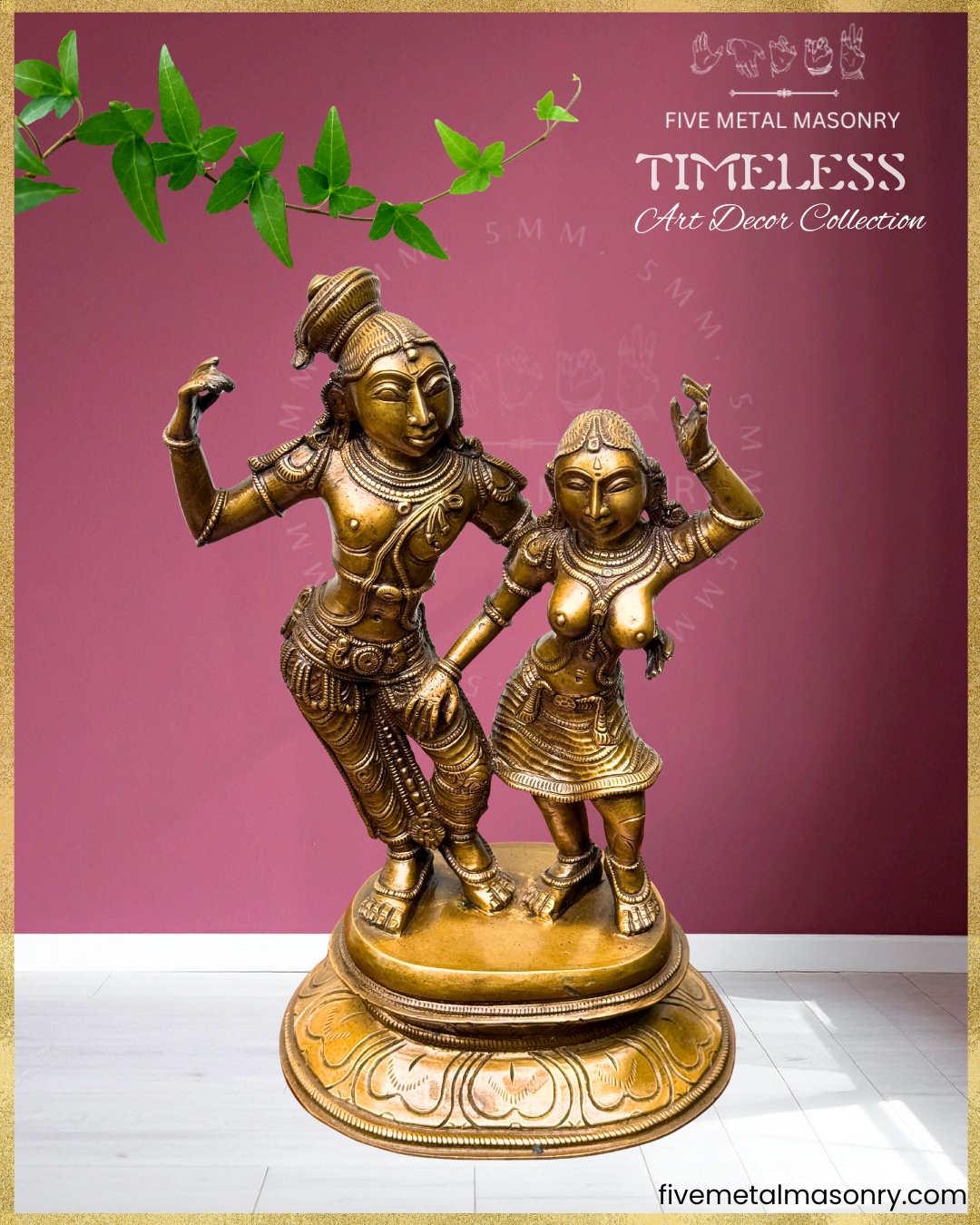 Radha Krishna Panchaloha Bronze statue – Timeless Collection - Iconography per Shilpa Sastra, Handcrafted lost wax casting – Top angle view