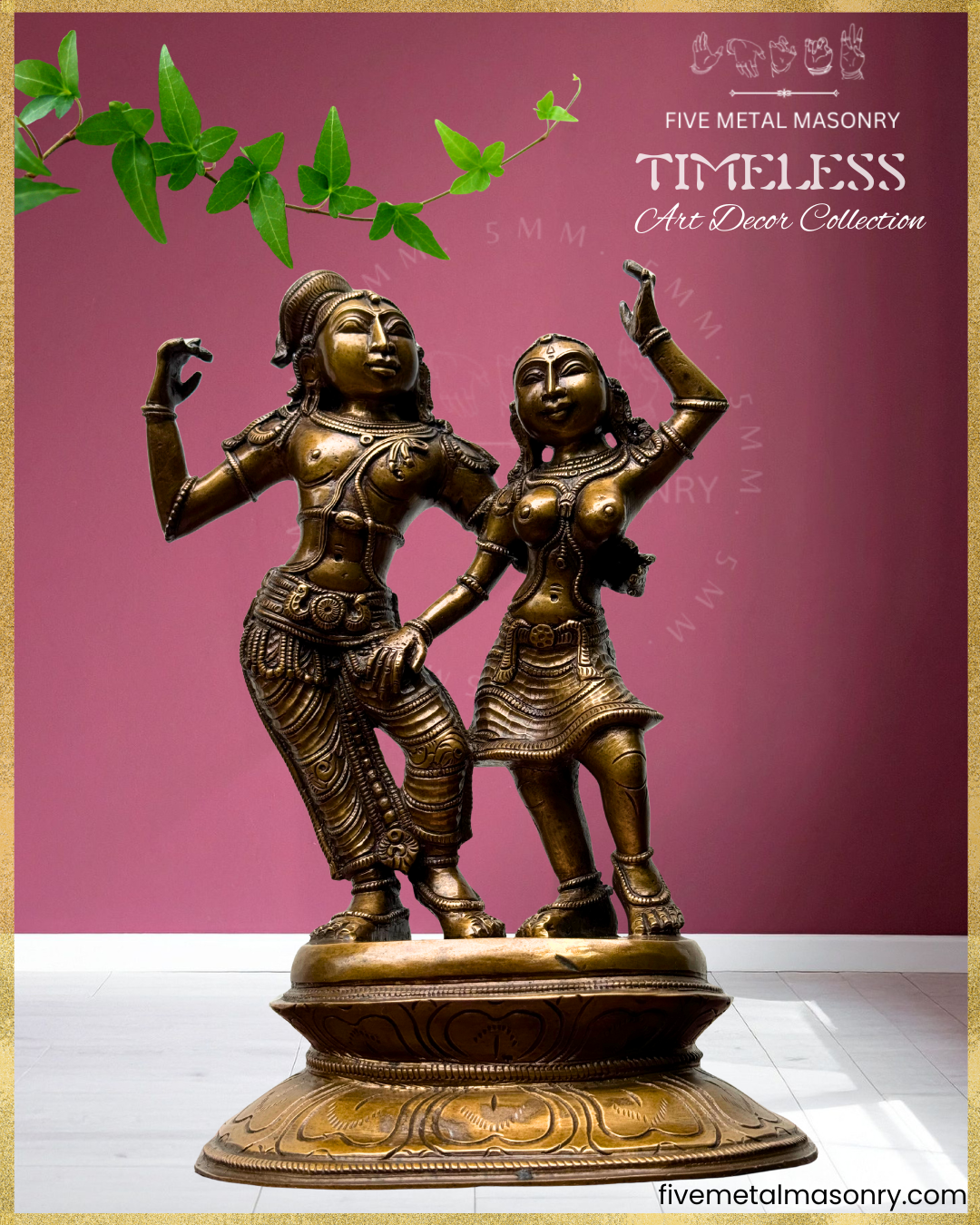 Radha Krishna Panchaloha Bronze statue – Timeless Collection - Iconography per Shilpa Sastra, Handcrafted lost wax casting – Bottom up angle view