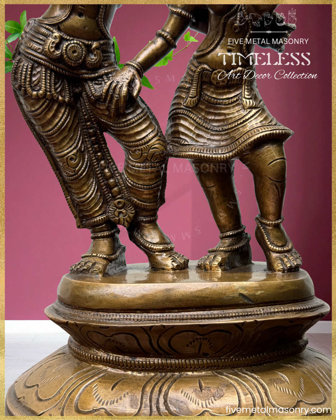 Radha Krishna Panchaloha Bronze statue – Timeless Collection - Iconography per Shilpa Sastra, Handcrafted lost wax casting – Lower Closeup view