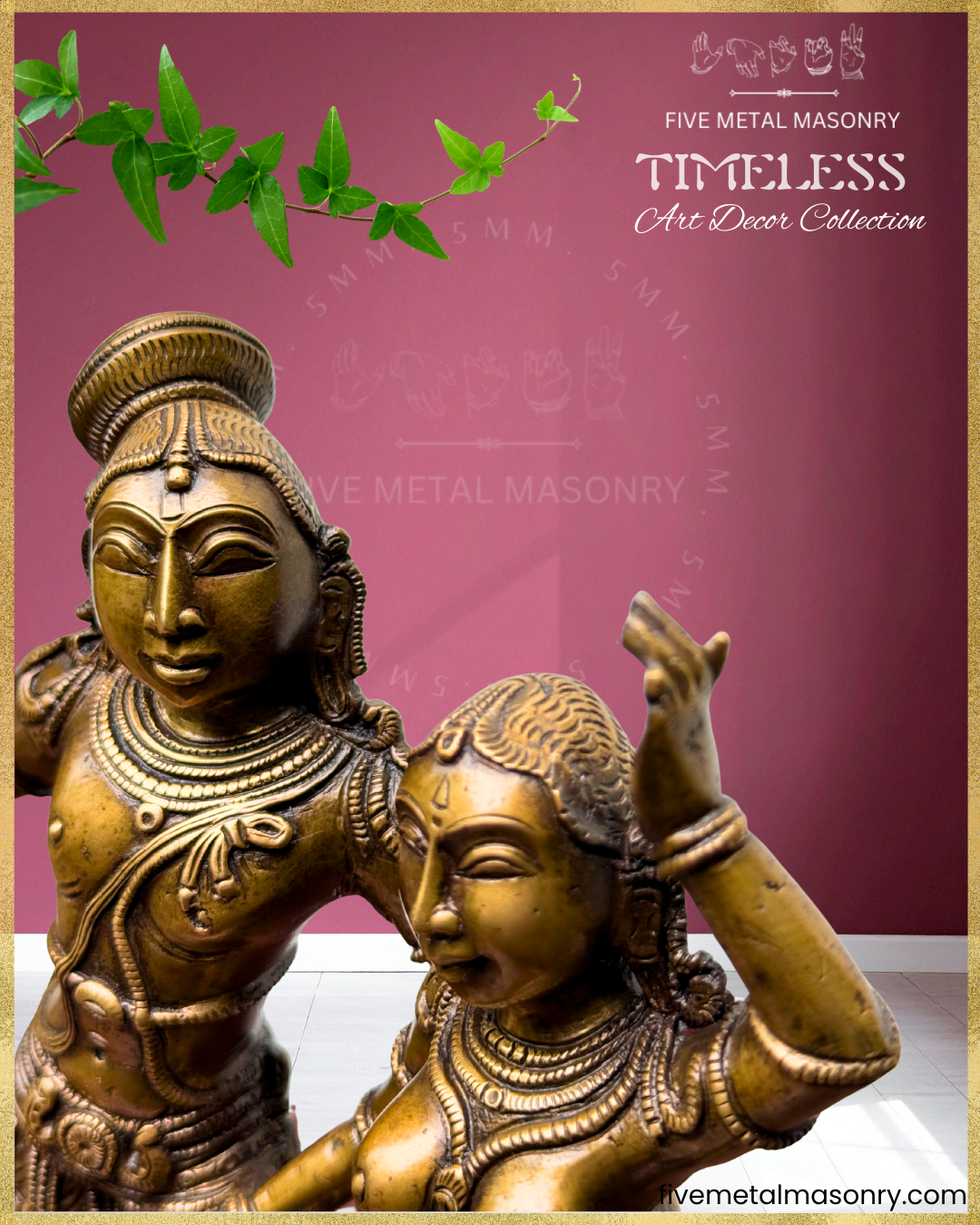 Radha Krishna Panchaloha Bronze statue – Timeless Collection - Iconography per Shilpa Sastra, Handcrafted lost wax casting – Closeup view