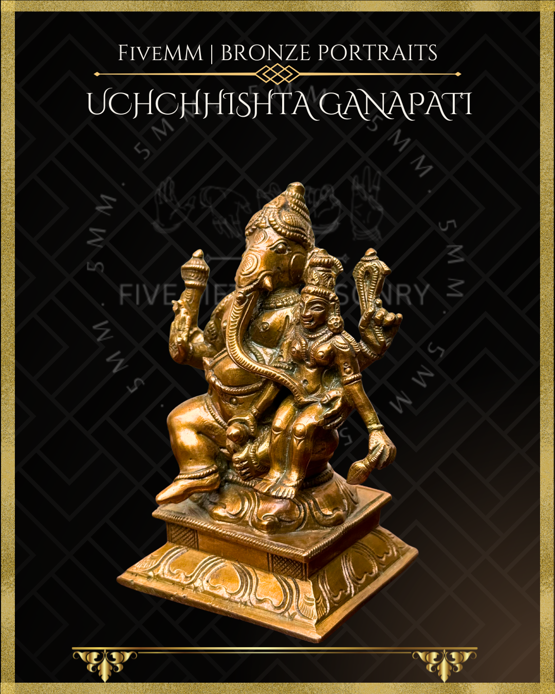 Uchchhishta Ganapati Bronze Panchaloha statue – Shilpa Sastra iconography, handcrafted lost wax casting – Left facing View
