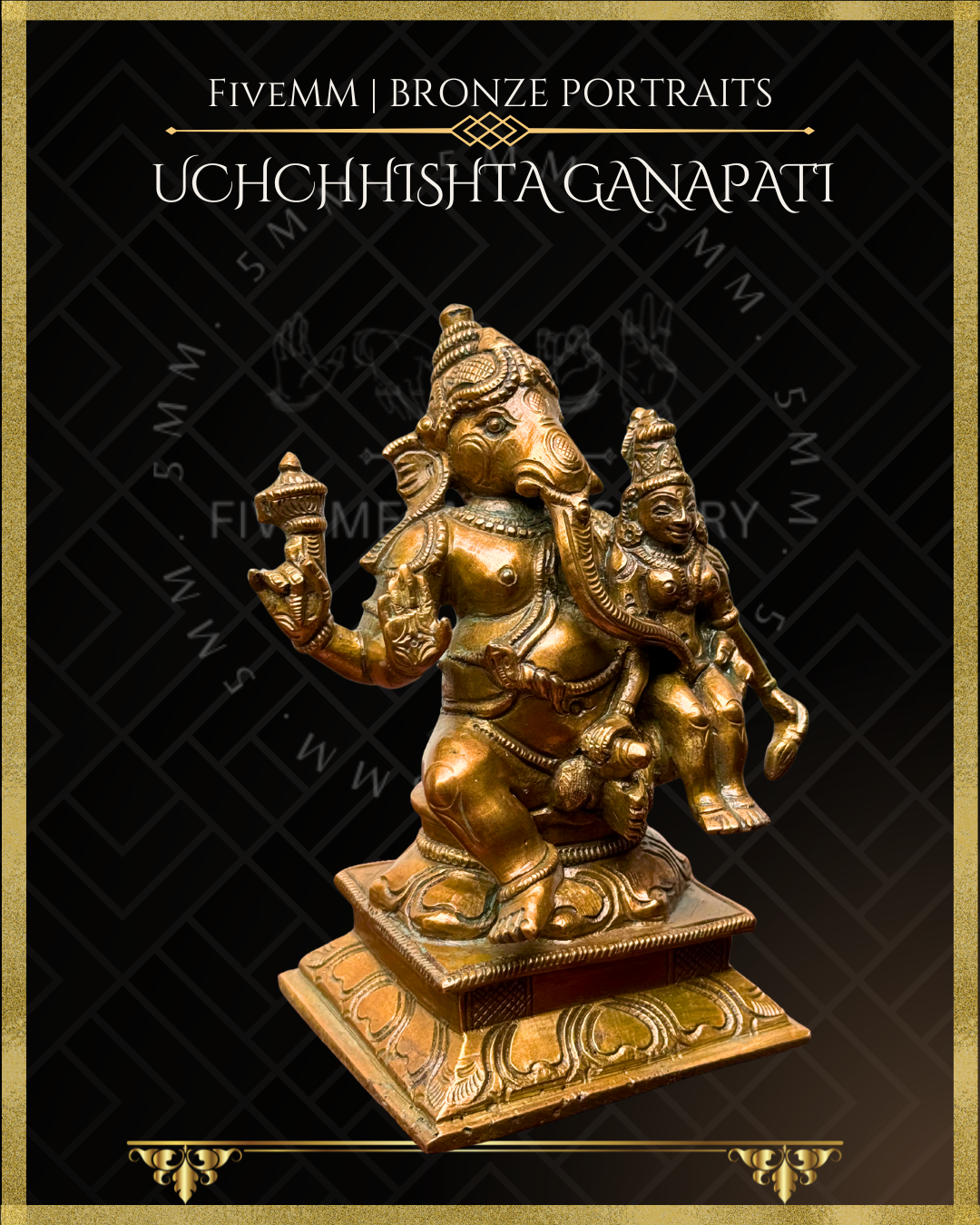 Uchchhishta Ganapati Bronze Panchaloha statue – Shilpa Sastra iconography, handcrafted lost wax casting – Right facing View