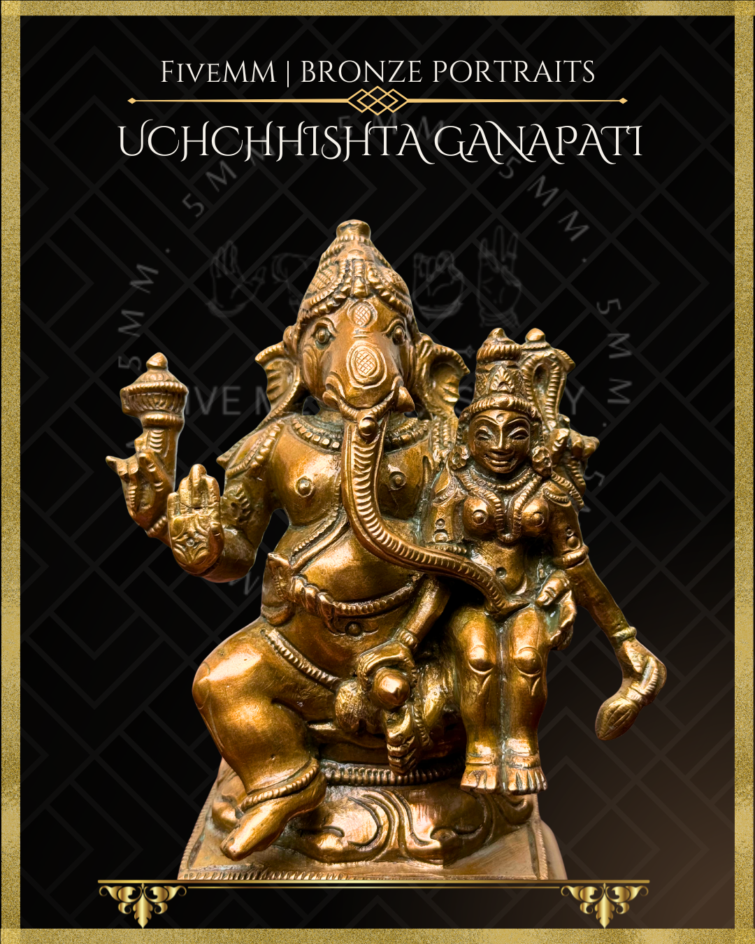 Uchchhishta Ganapati Bronze Panchaloha statue – Shilpa Sastra iconography, handcrafted lost wax casting – closeup View