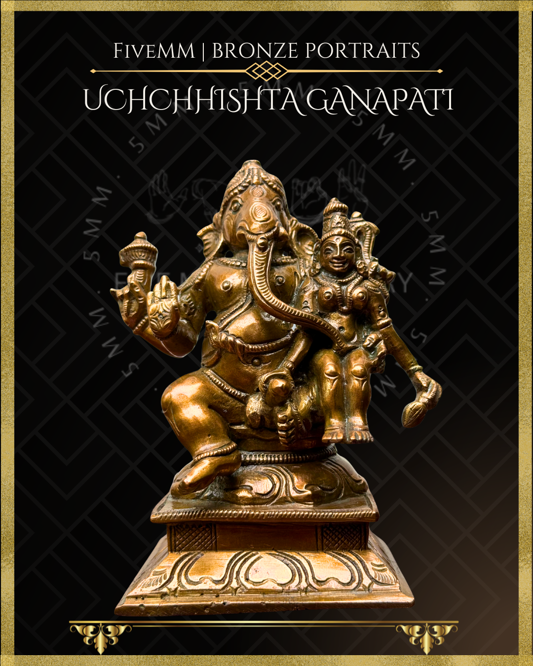 Uchchhishta Ganapati Bronze Panchaloha statue – Shilpa Sastra iconography, handcrafted lost wax casting – Bottomup angle View