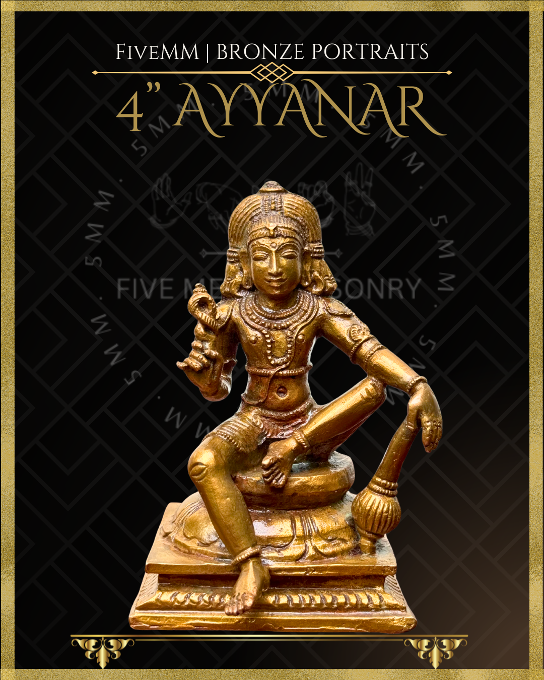 
Ayyanar Panchaloha Bronze statue – per Shilpa Sastra iconography, handcrafted by lost wax casting – Front view