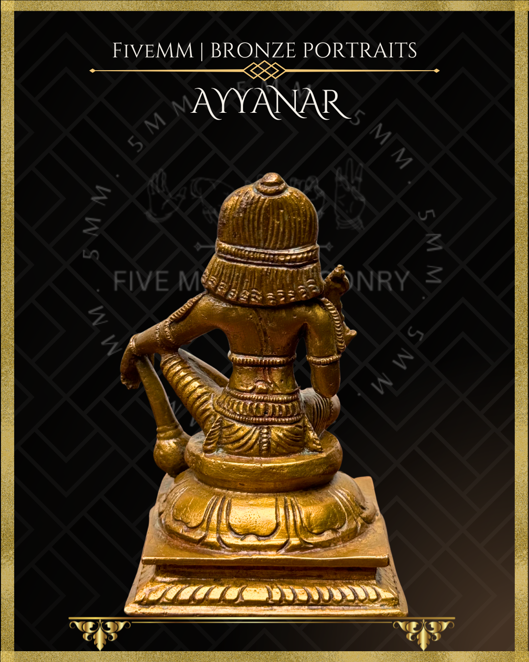 Ayyanar Panchaloha Bronze statue – per Shilpa Sastra iconography, handcrafted by lost wax casting – Rear view