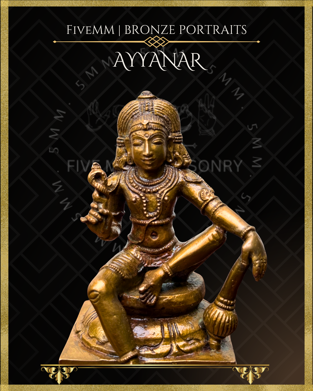 Ayyanar Panchaloha Bronze statue – per Shilpa Sastra iconography, handcrafted by lost wax casting – closeup view